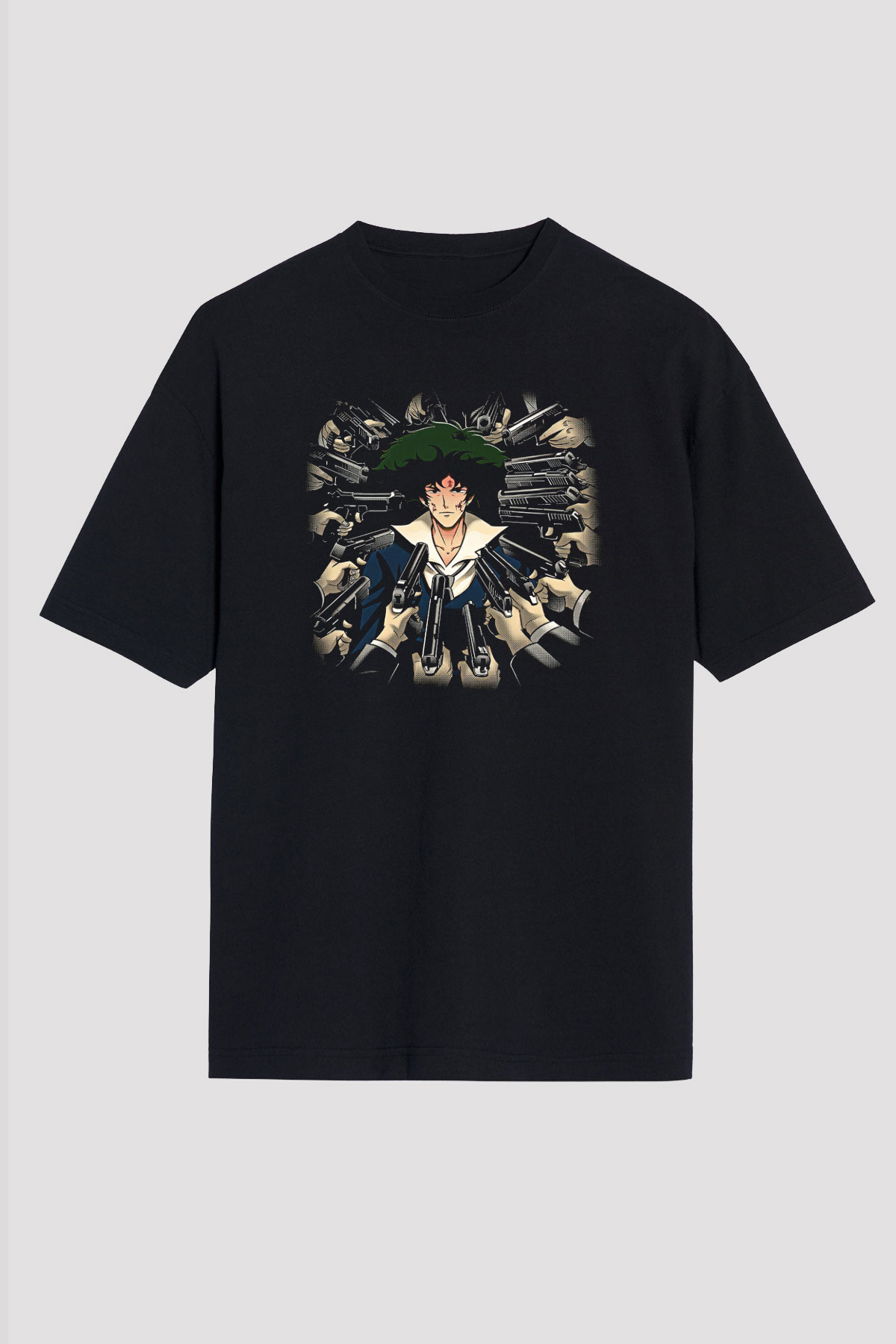 Cowboy Bebop Baskılı Unisex Siyah Oversize Tişört - Tshirt