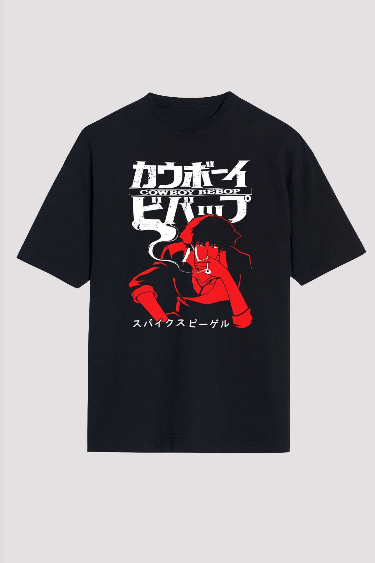 Cowboy Bebop Baskılı Unisex Siyah Oversize Tişört - Tshirt