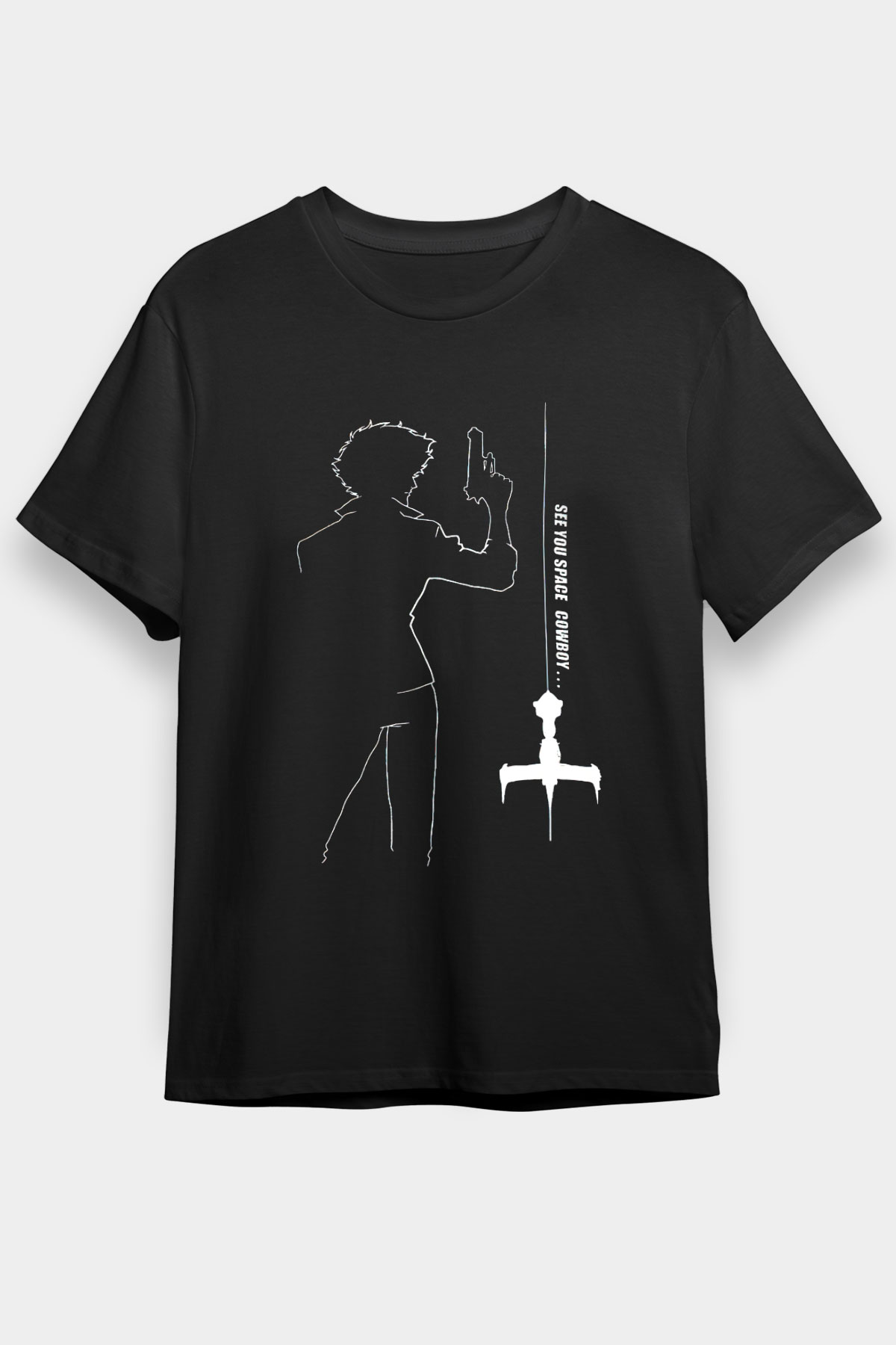 Cowboy Bebop Baskılı Unisex Siyah Tişört - Tshirt
