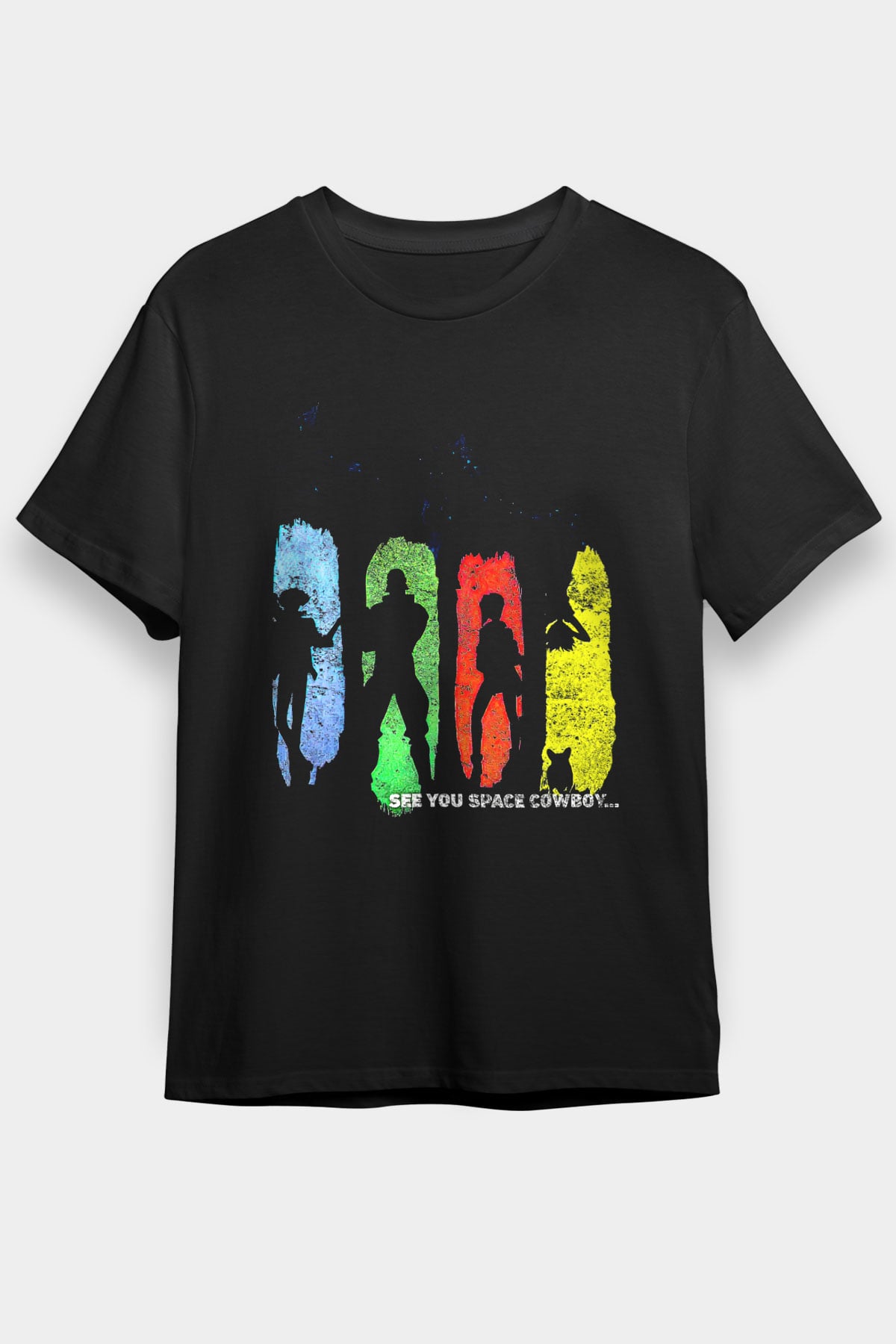 Cowboy Bebop Baskılı Unisex Siyah Tişört - Tshirt