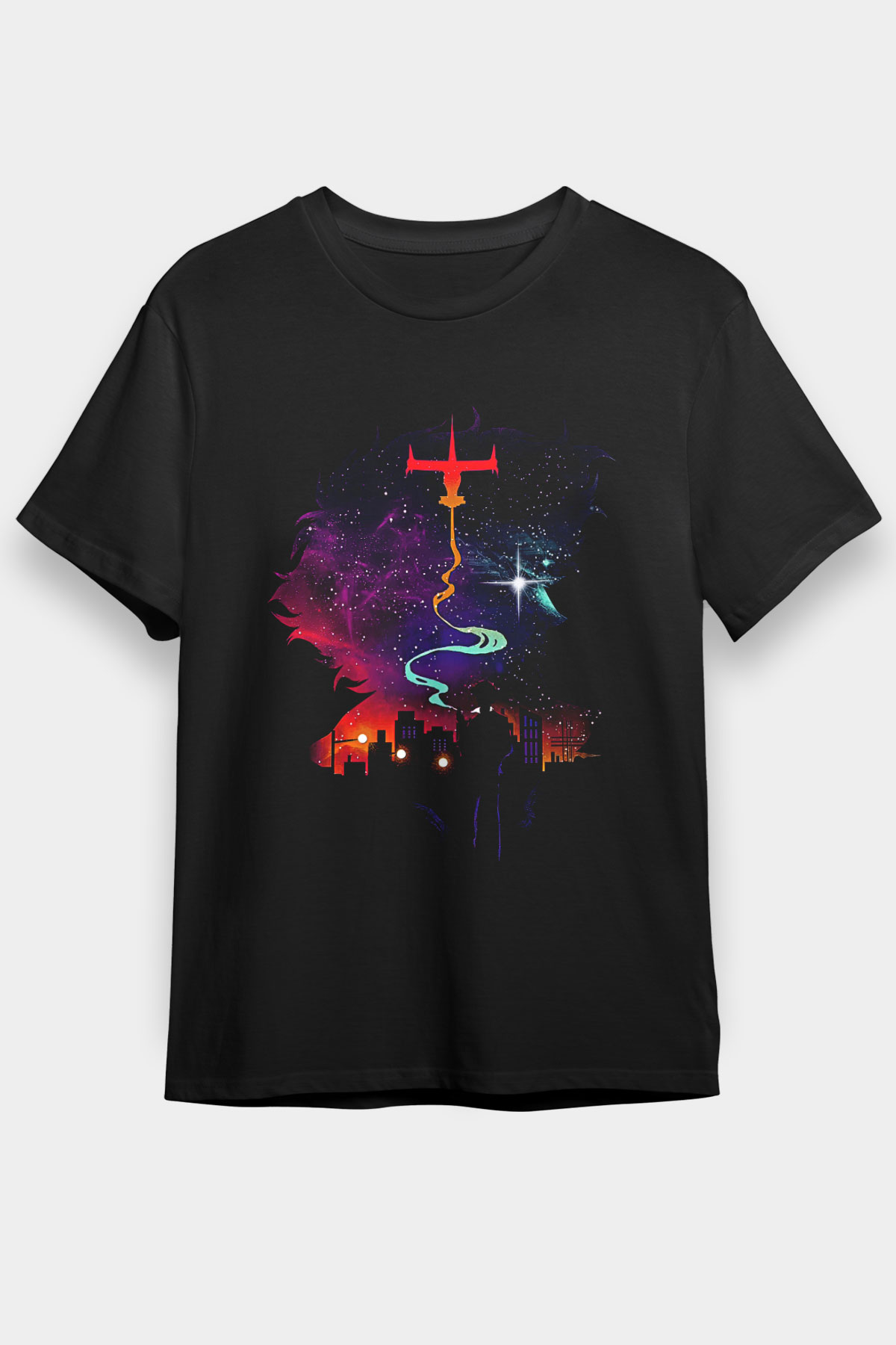 Cowboy Bebop Baskılı Unisex Siyah Tişört - Tshirt