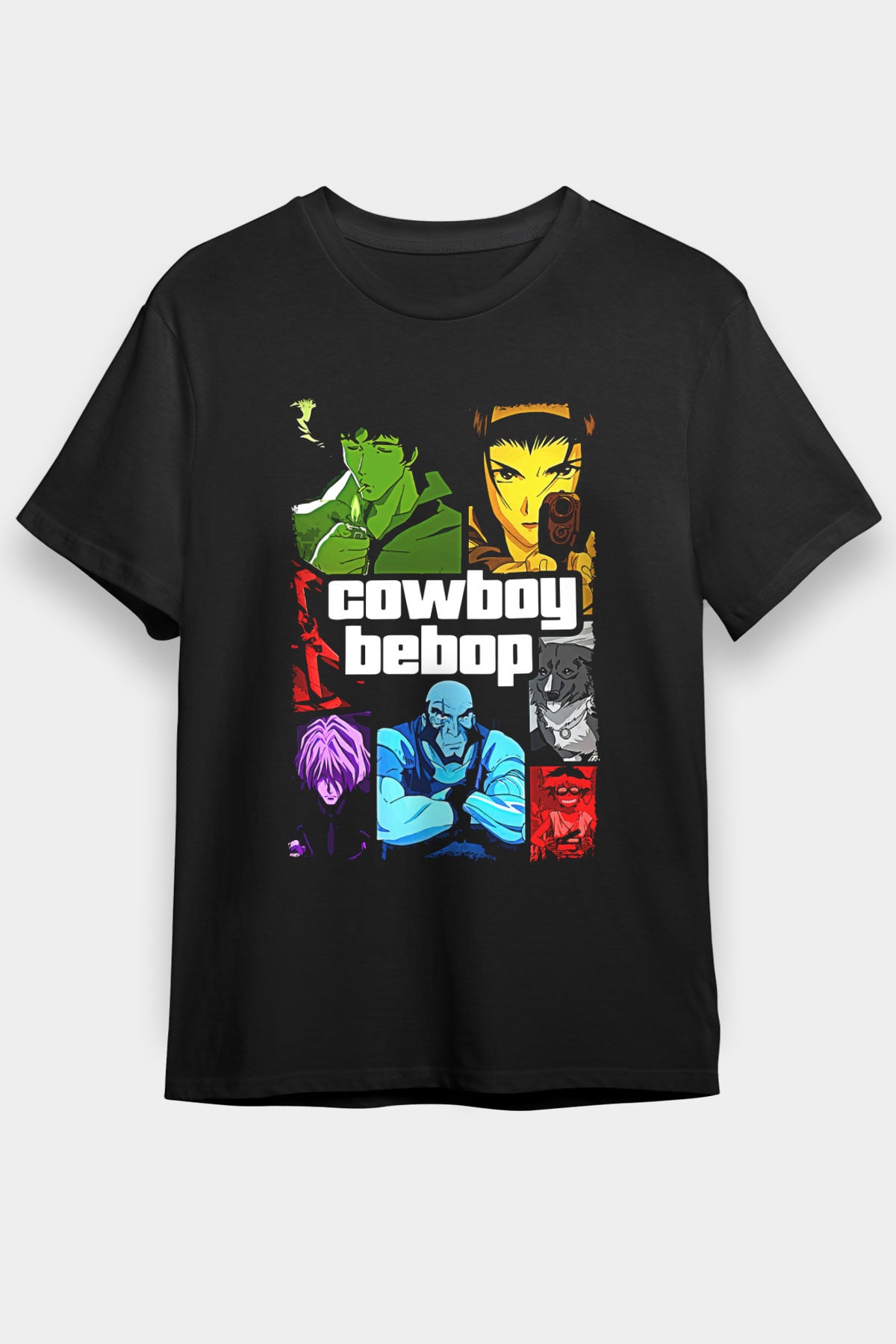 Cowboy Bebop Baskılı Unisex Siyah Tişört - Tshirt