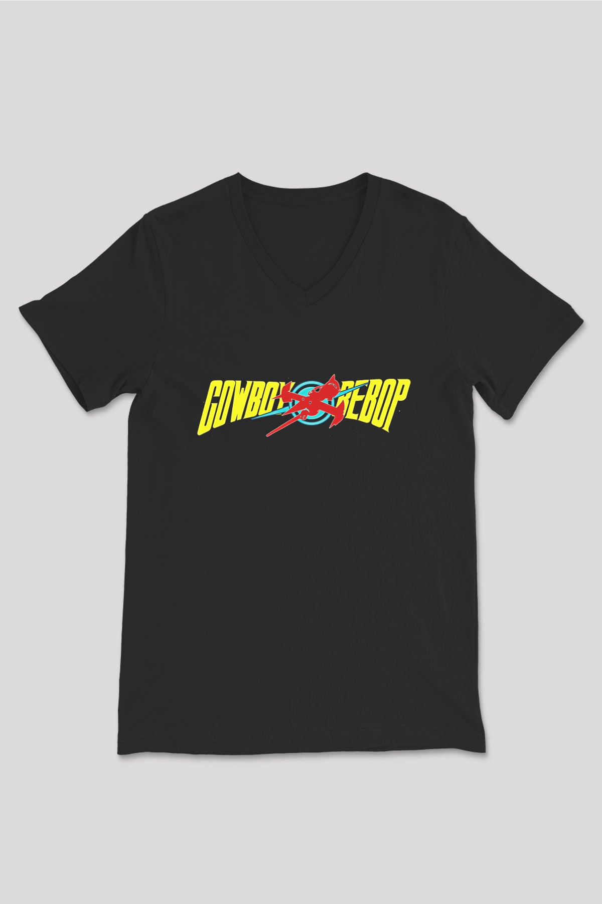 Cowboy Bebop Baskılı Unisex Siyah V Yaka Tişört - Tshirt