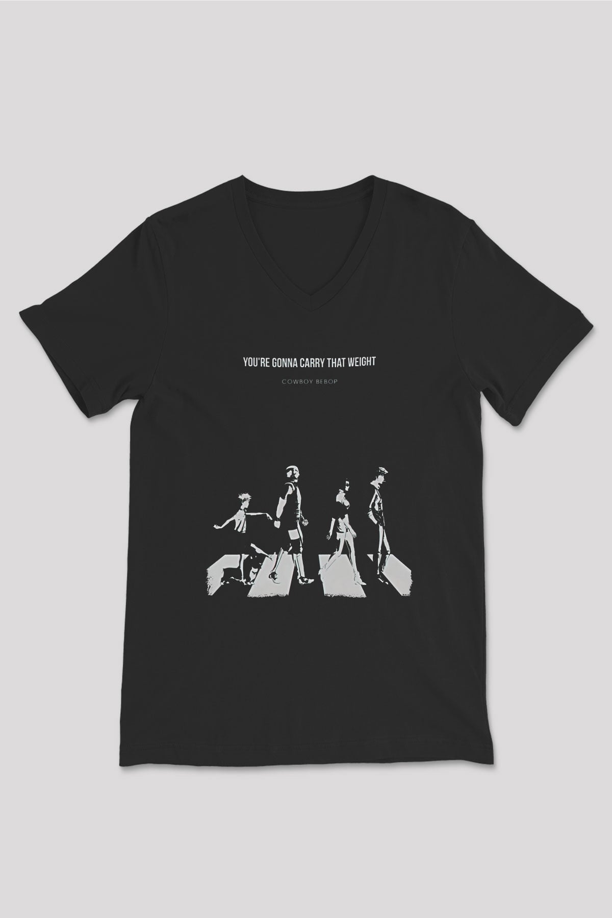 Cowboy Bebop Baskılı Unisex Siyah V Yaka Tişört - Tshirt