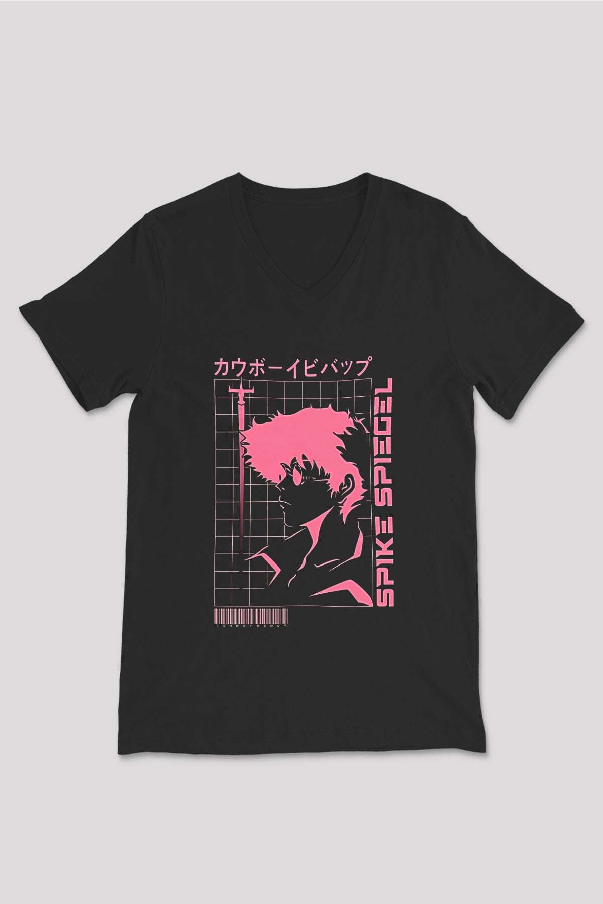 Cowboy Bebop Baskılı Unisex Siyah V Yaka Tişört - Tshirt