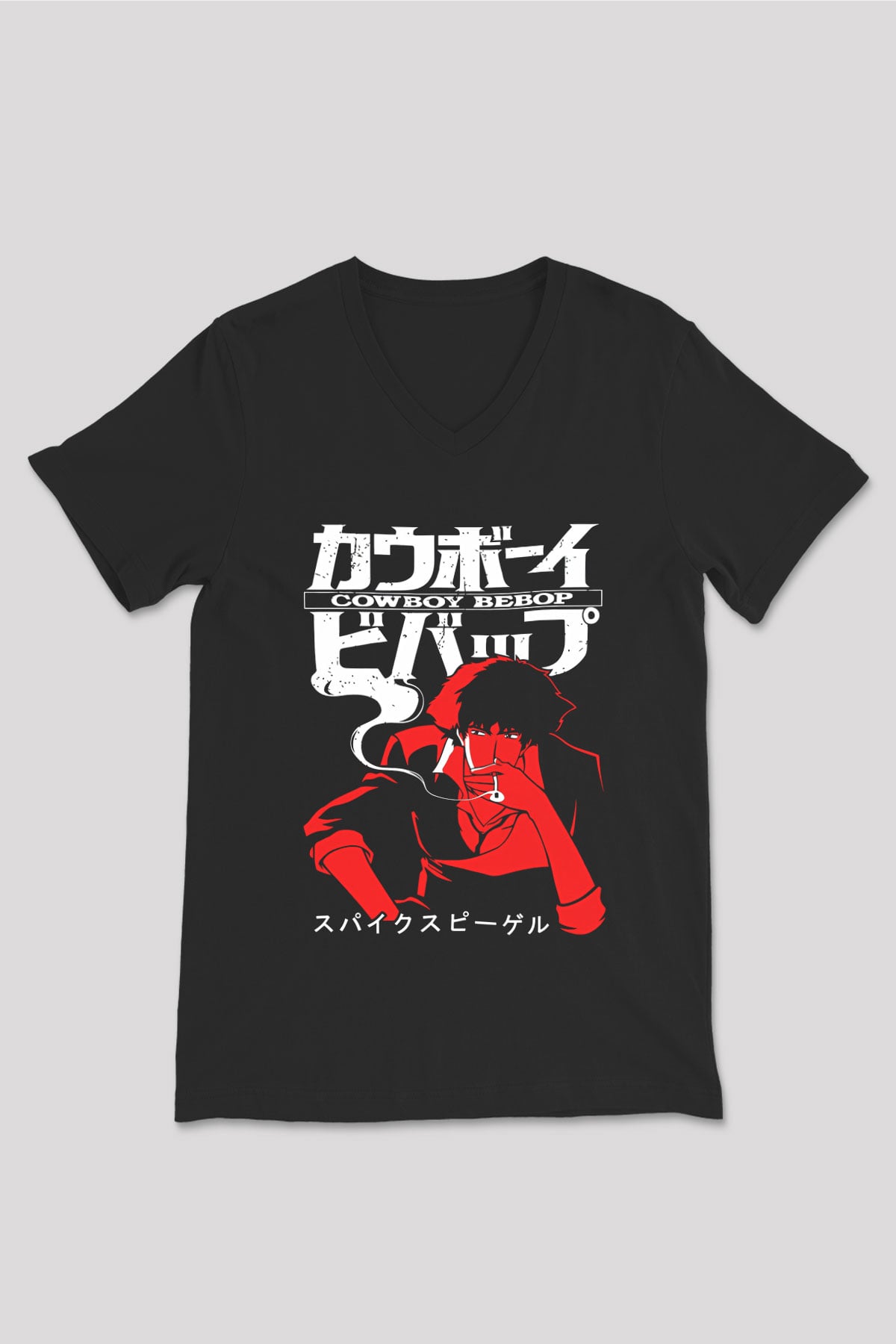 Cowboy Bebop Baskılı Unisex Siyah V Yaka Tişört - Tshirt