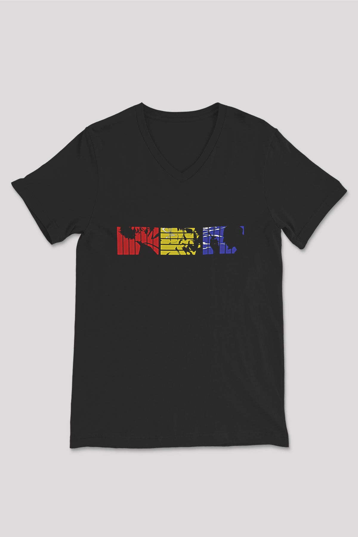Cowboy Bebop Baskılı Unisex Siyah V Yaka Tişört - Tshirt