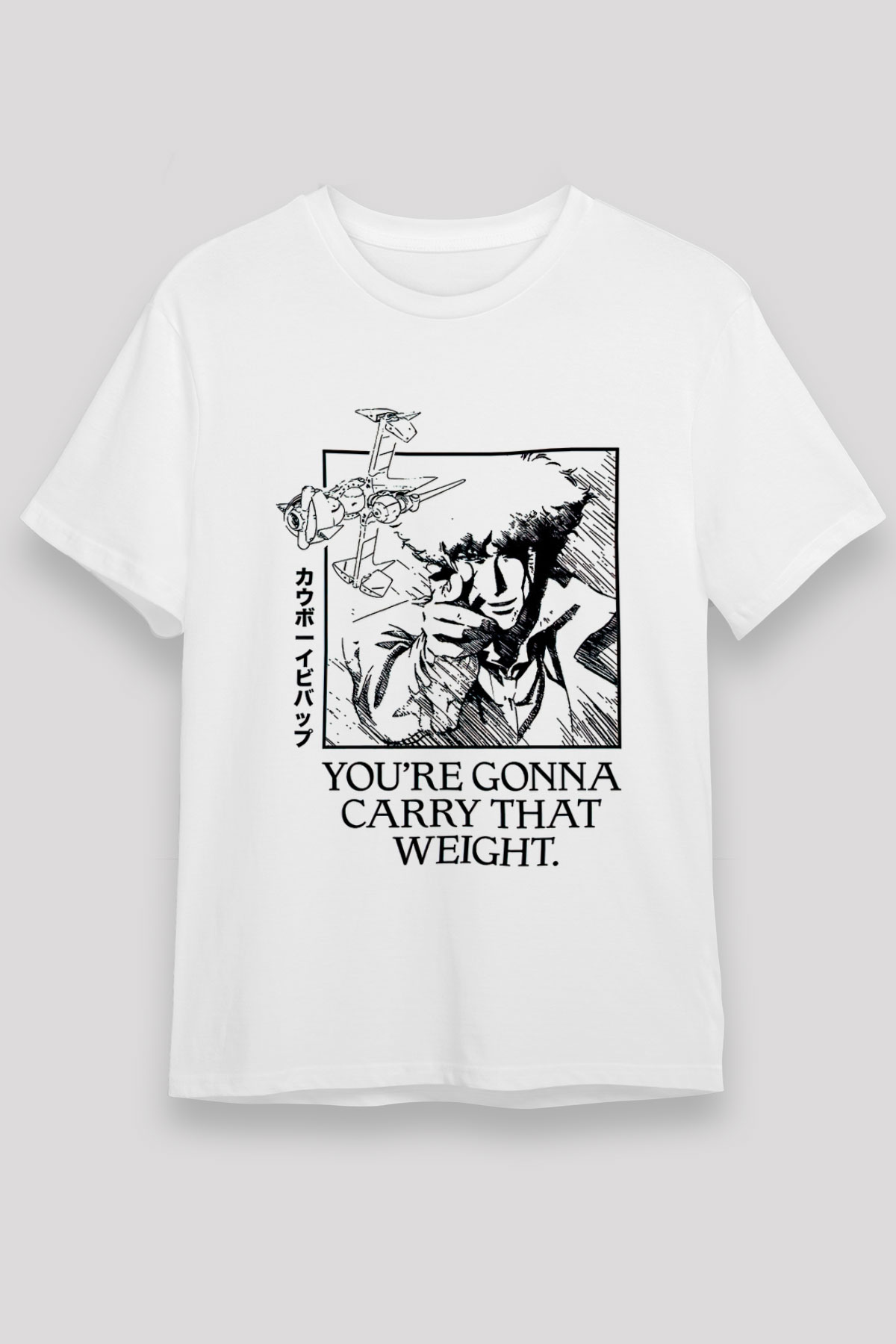 Cowboy Bebop Unisex Baskılı Beyaz Tişört - Tshirt