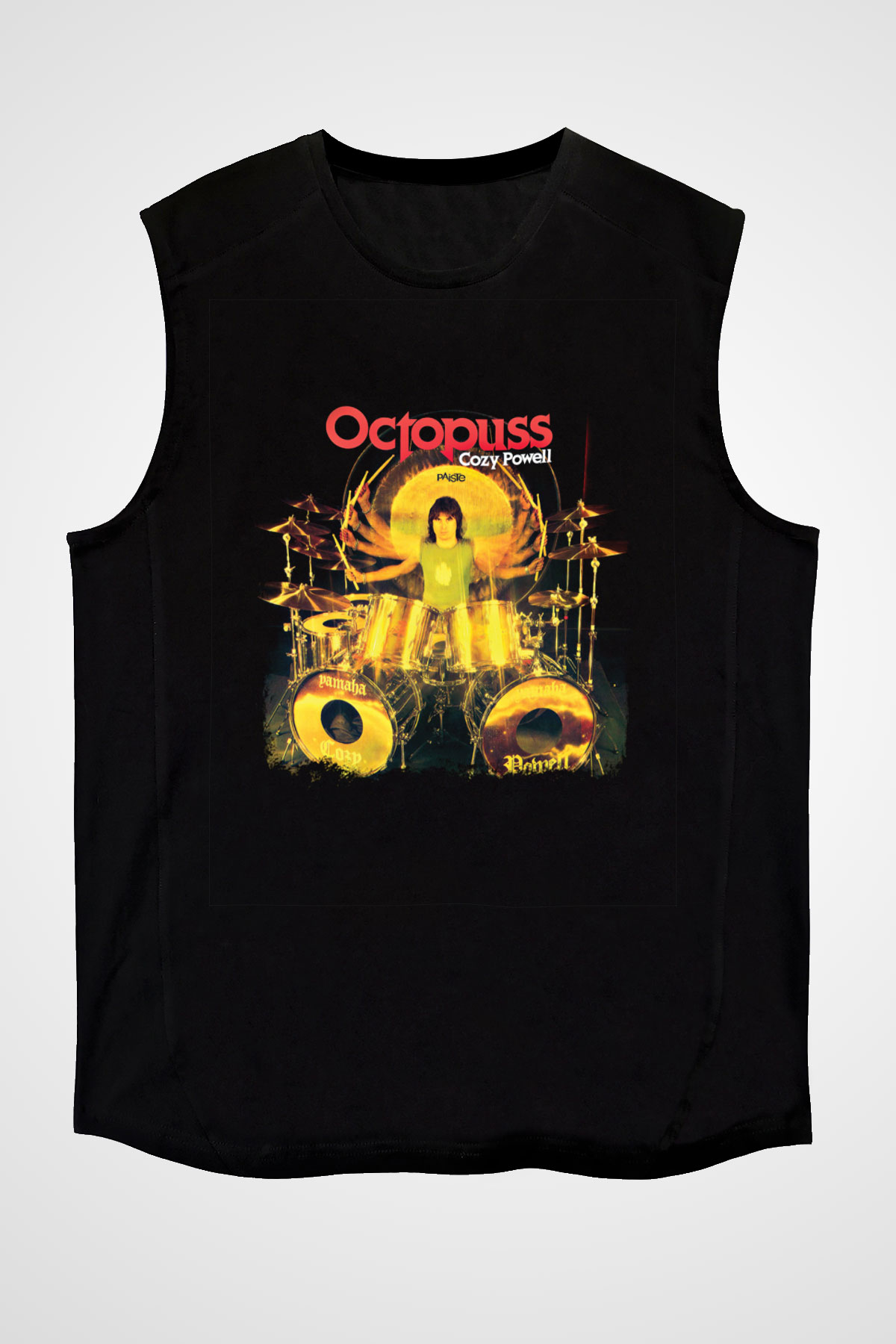 Cozy Powell Baskılı Unisex Siyah Kolsuz Tişört