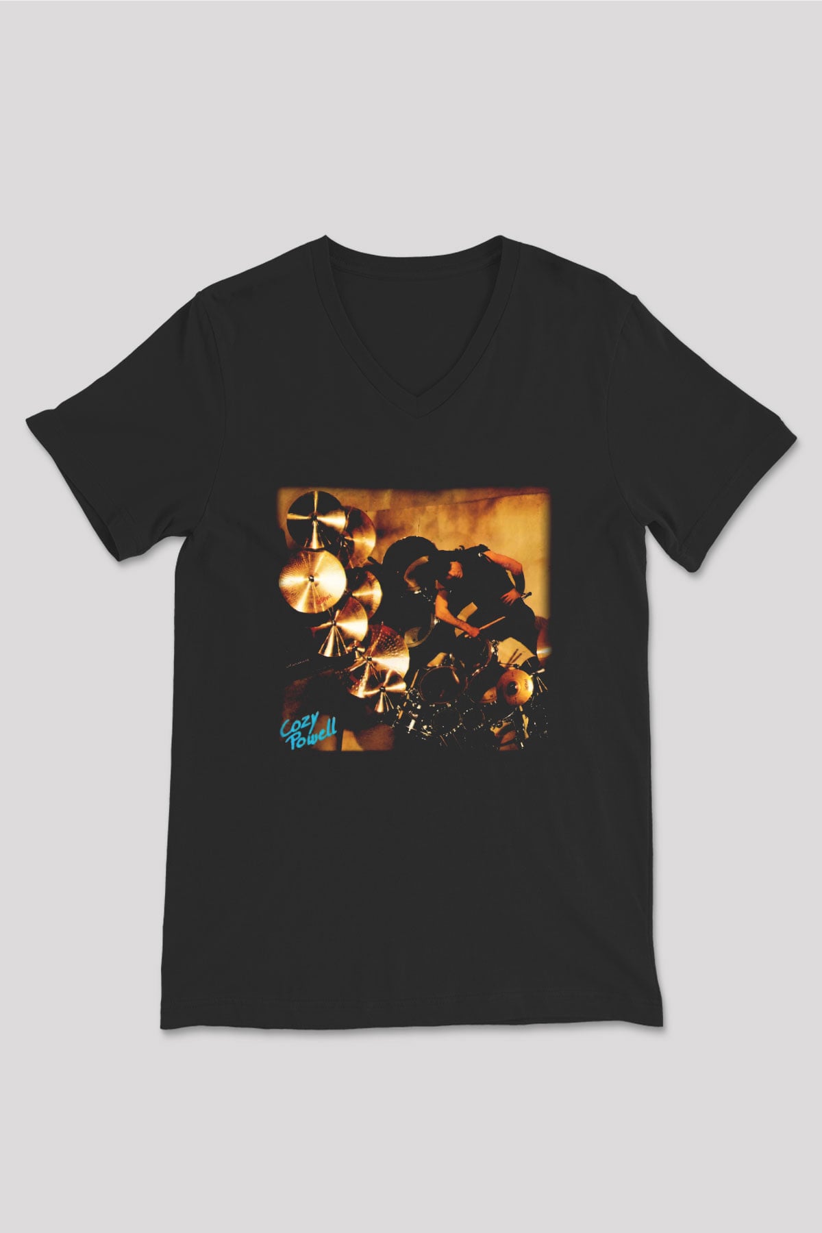 Cozy Powell Siyah Unisex V Yaka Tişört T-Shirt