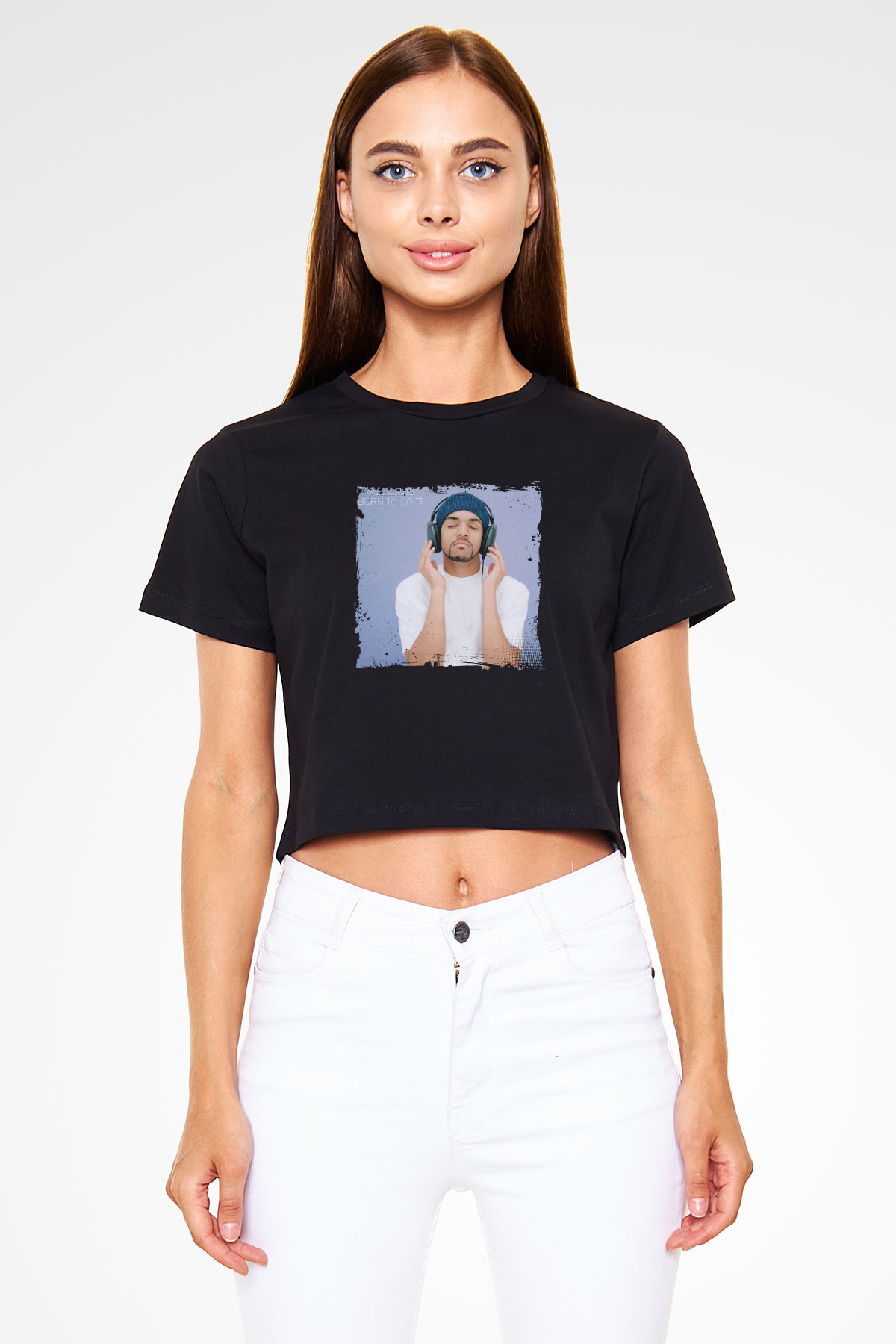 Craig David Baskılı Crop Top Siyah Kadın Tişört