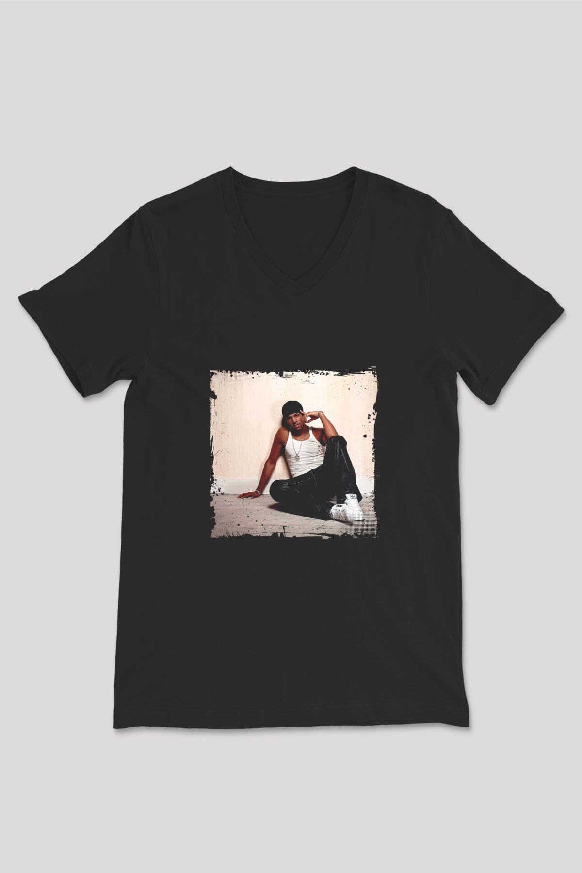 Craig David Baskılı Unisex Siyah V Yaka Tişört
