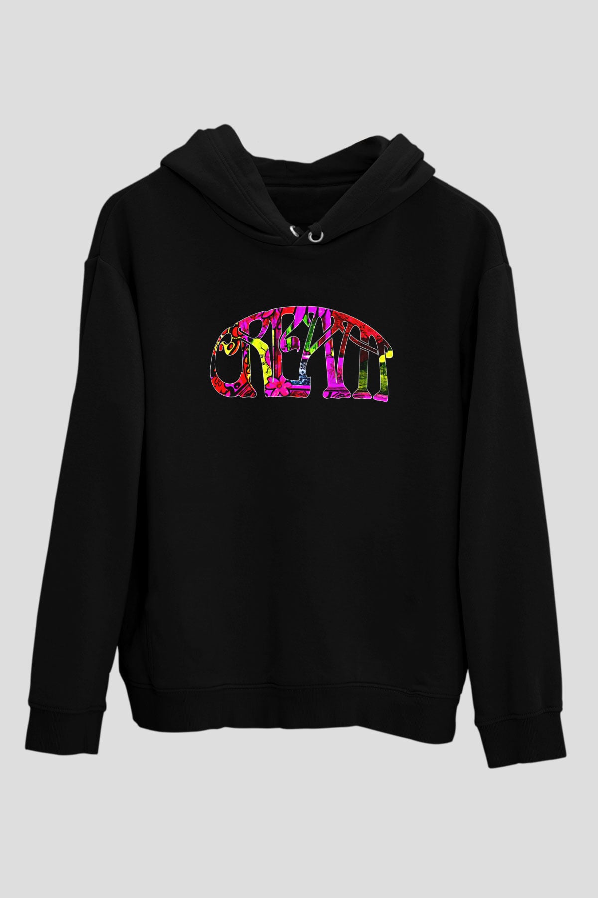 Cream Baskılı Unisex Siyah Kapüşonlu Sweatshirt