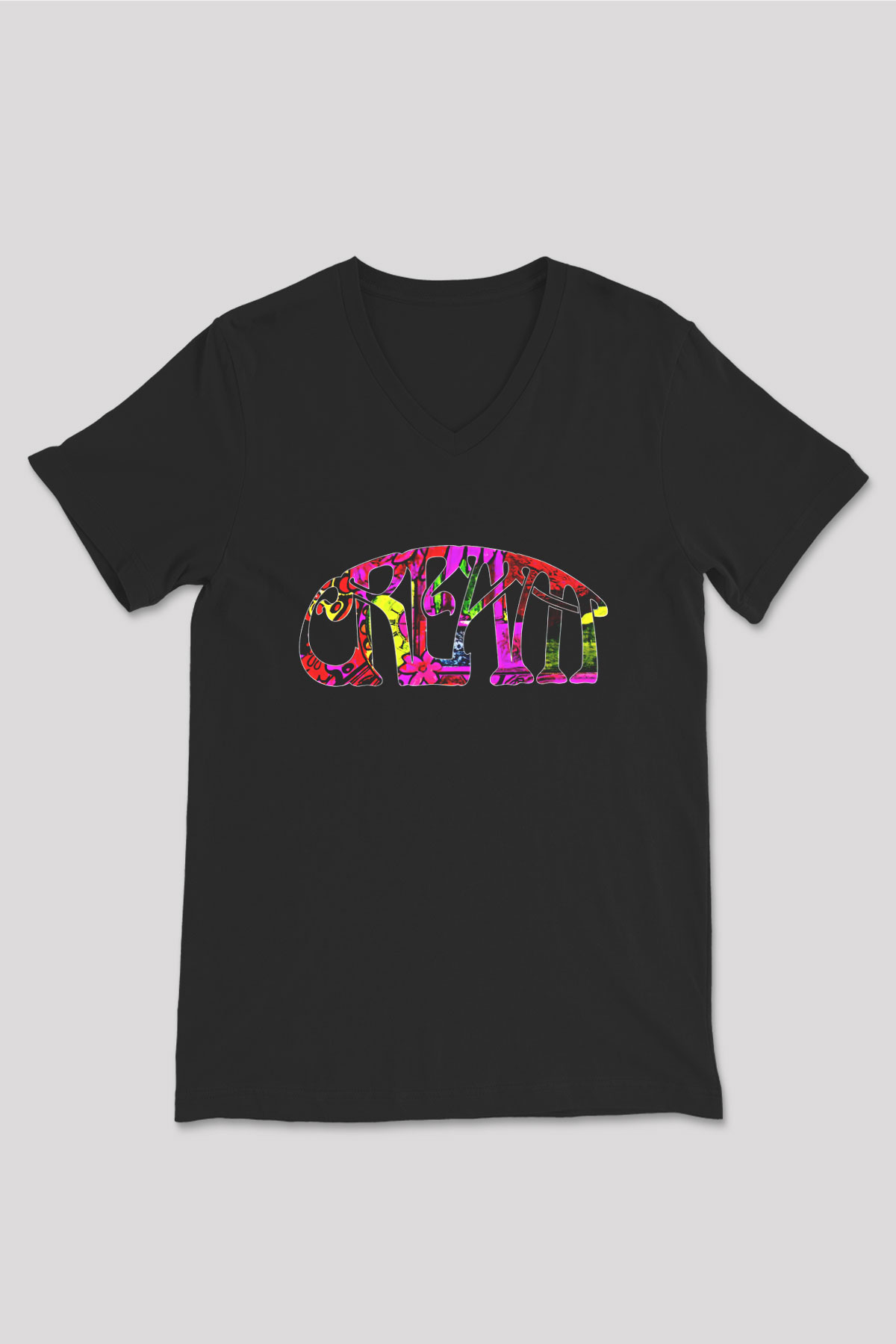 Cream Baskılı Unisex Siyah V Yaka Tişört - Tshirt