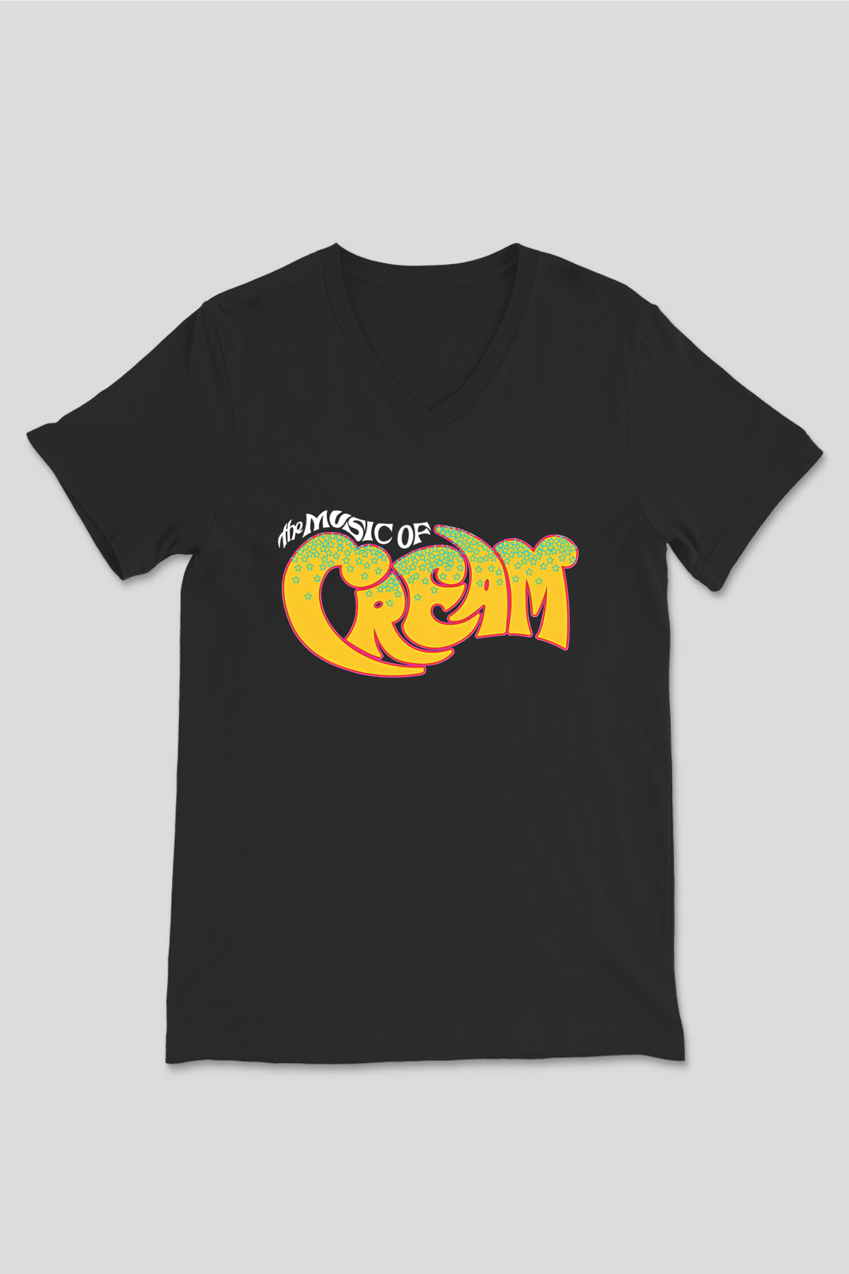 Cream Baskılı Unisex Siyah V Yaka Tişört - Tshirt