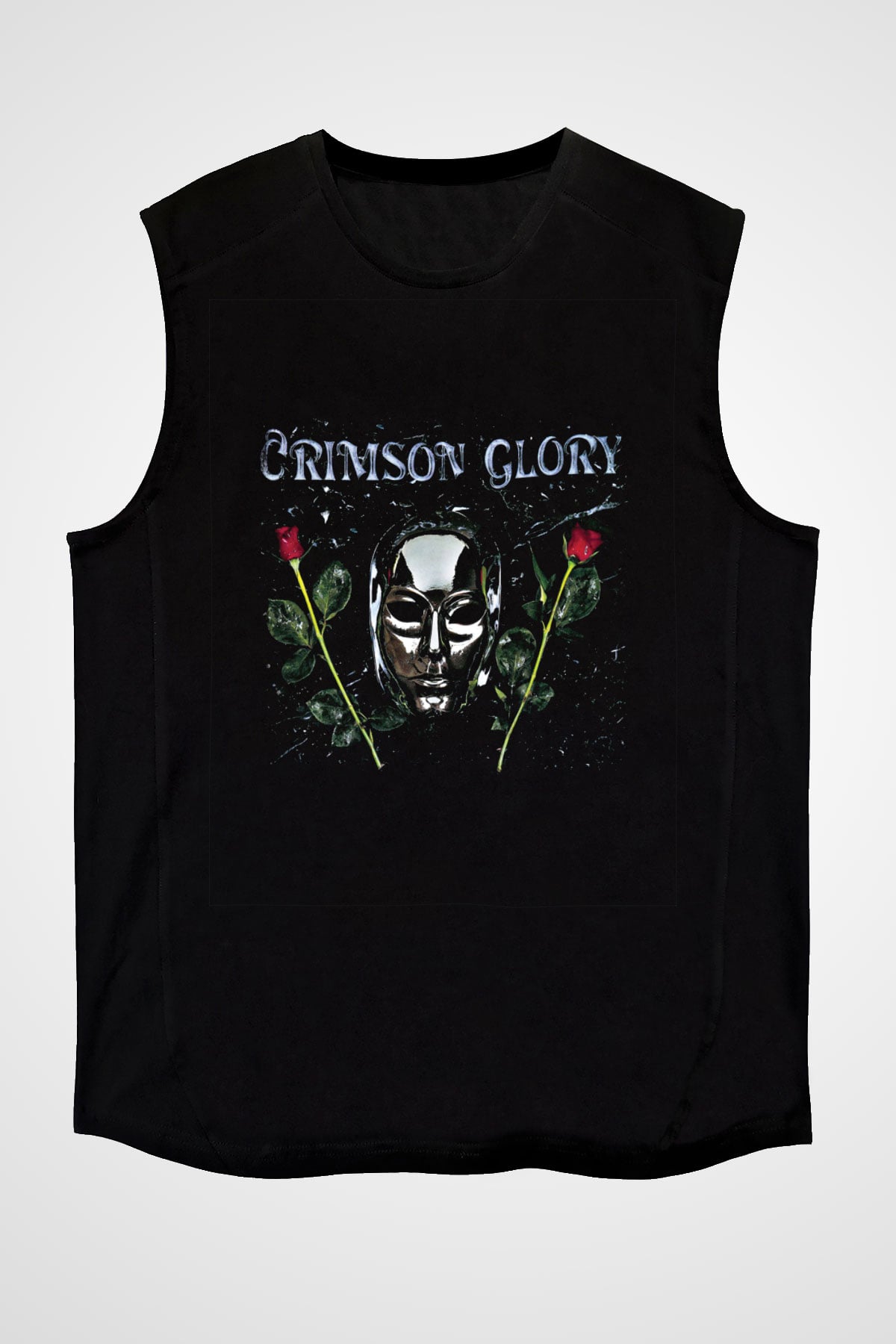 Crimson Glory Baskılı Unisex Siyah Kolsuz Tişört