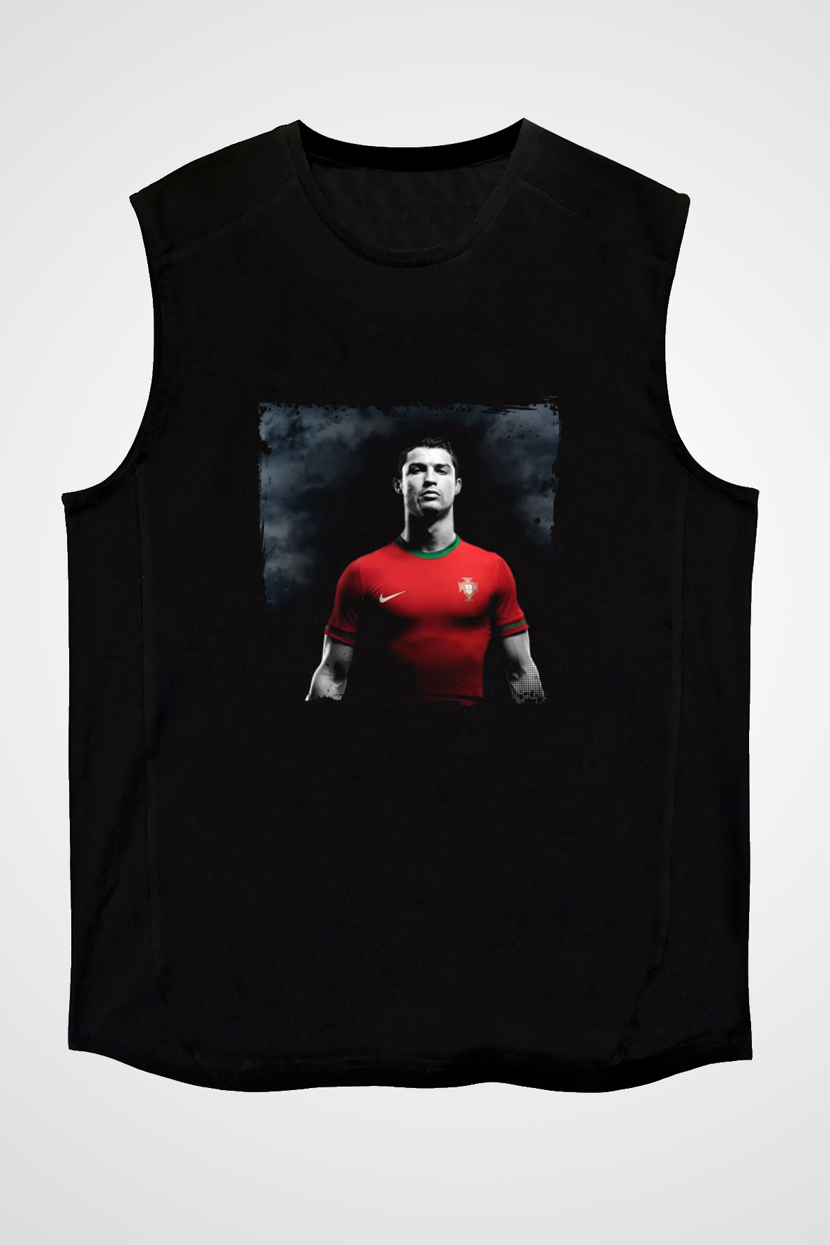 Cristiano Ronaldo Baskılı Unisex Siyah Kolsuz Tişört