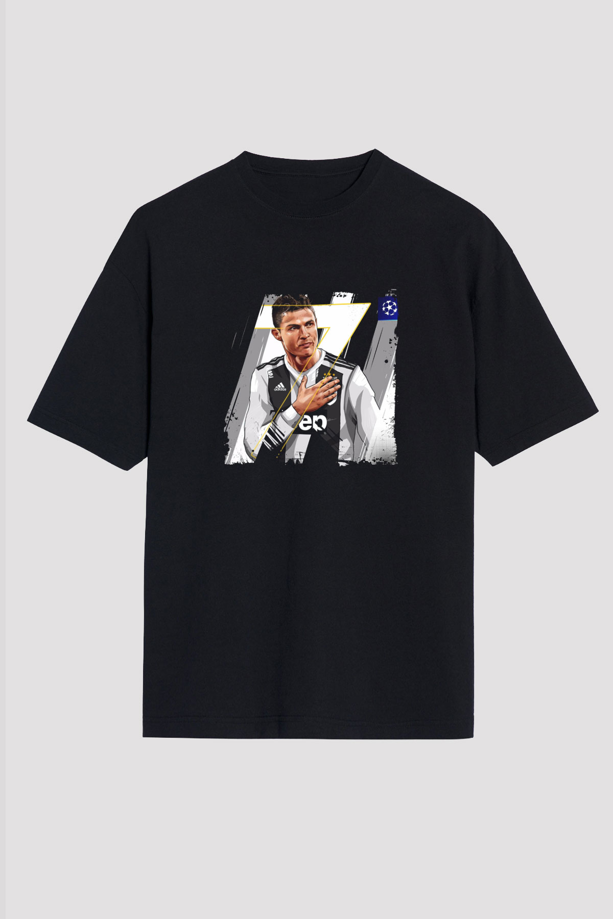 Cristiano Ronaldo Baskılı Unisex Siyah Oversize Tişört