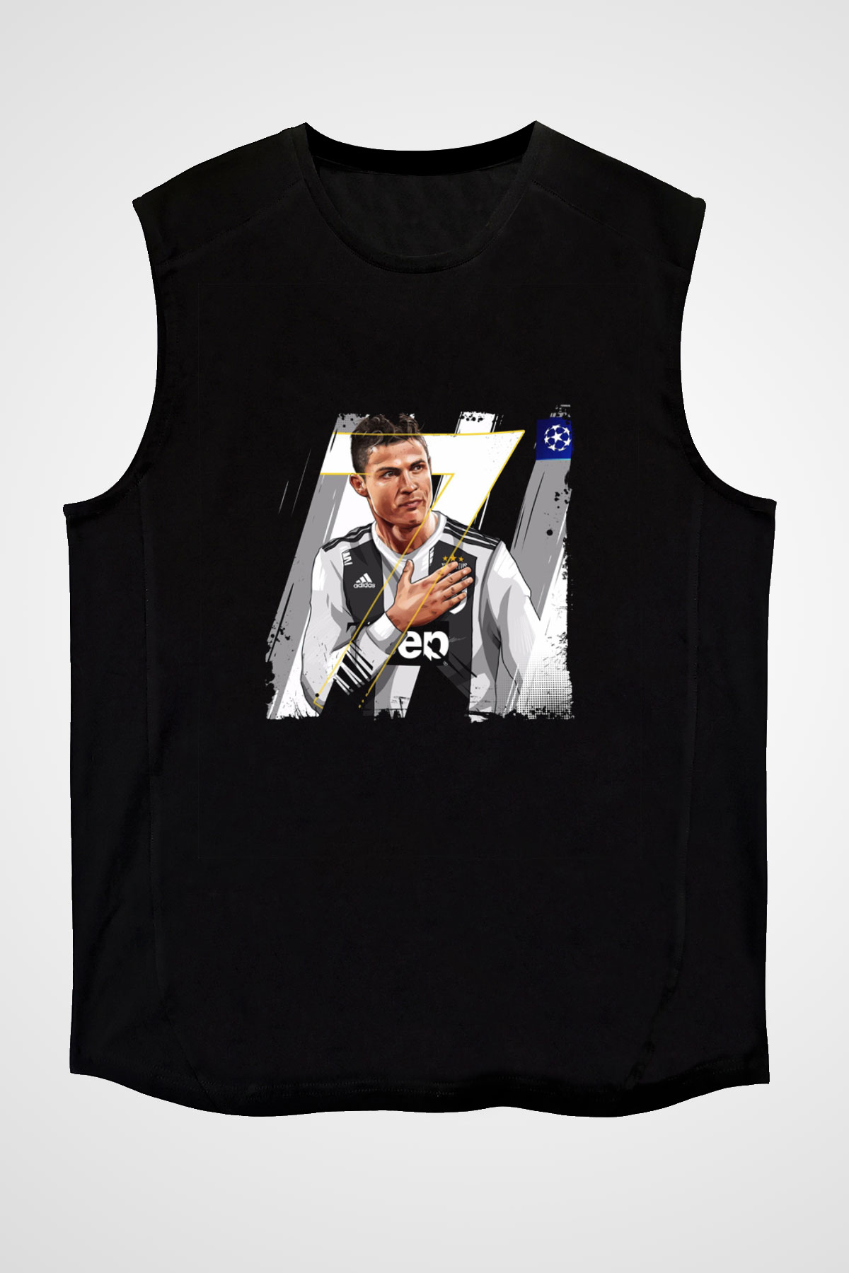 Cristiano Ronaldo Baskılı Unisex Siyah Kolsuz Tişört