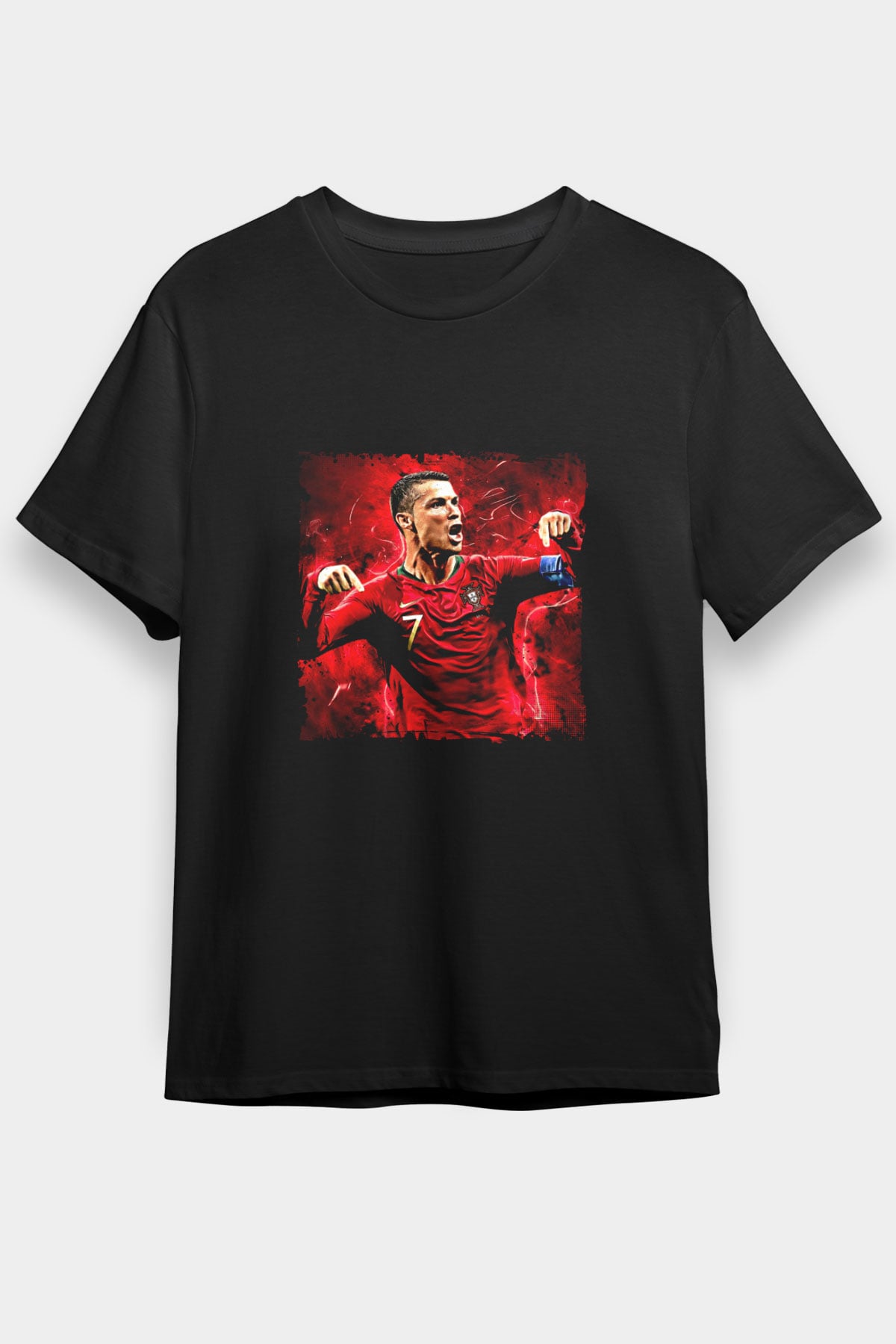 Cristiano Ronaldo Baskılı Unisex Siyah Tişört