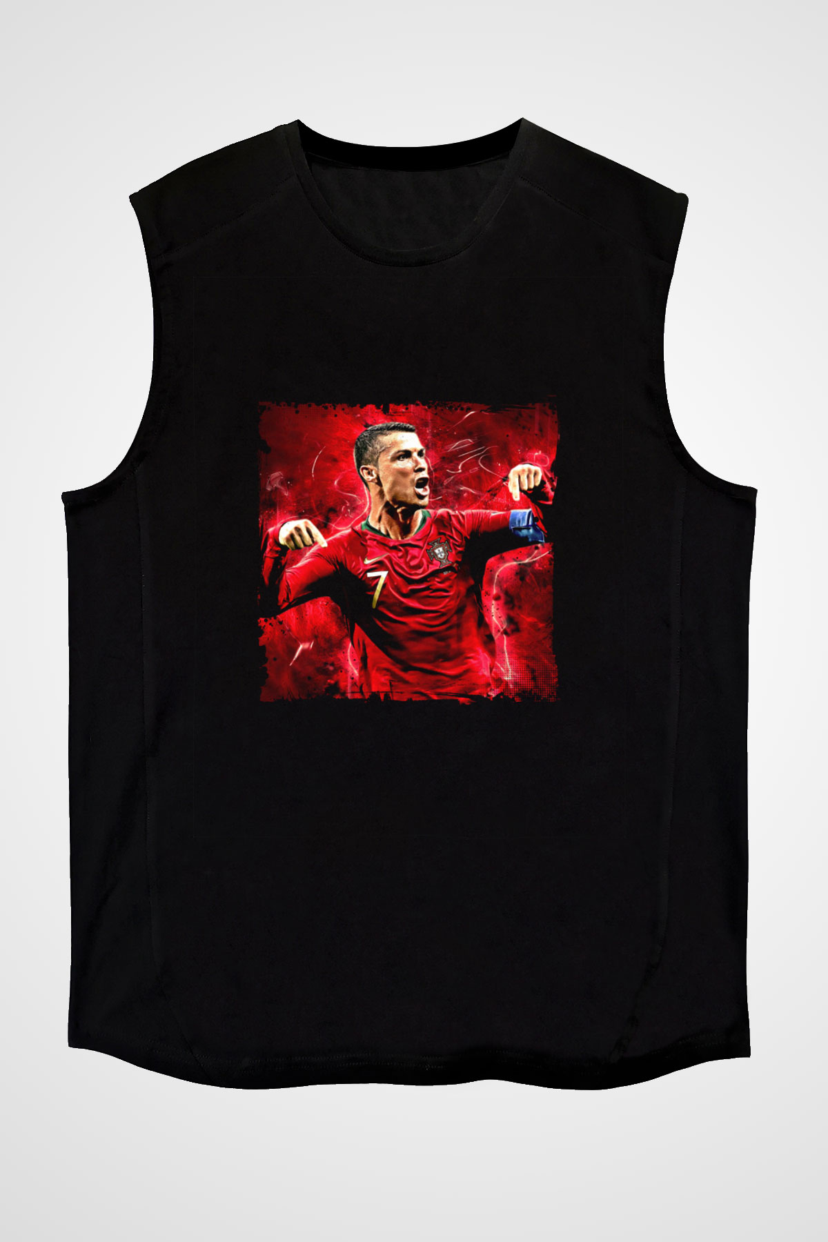 Cristiano Ronaldo Baskılı Unisex Siyah Kolsuz Tişört