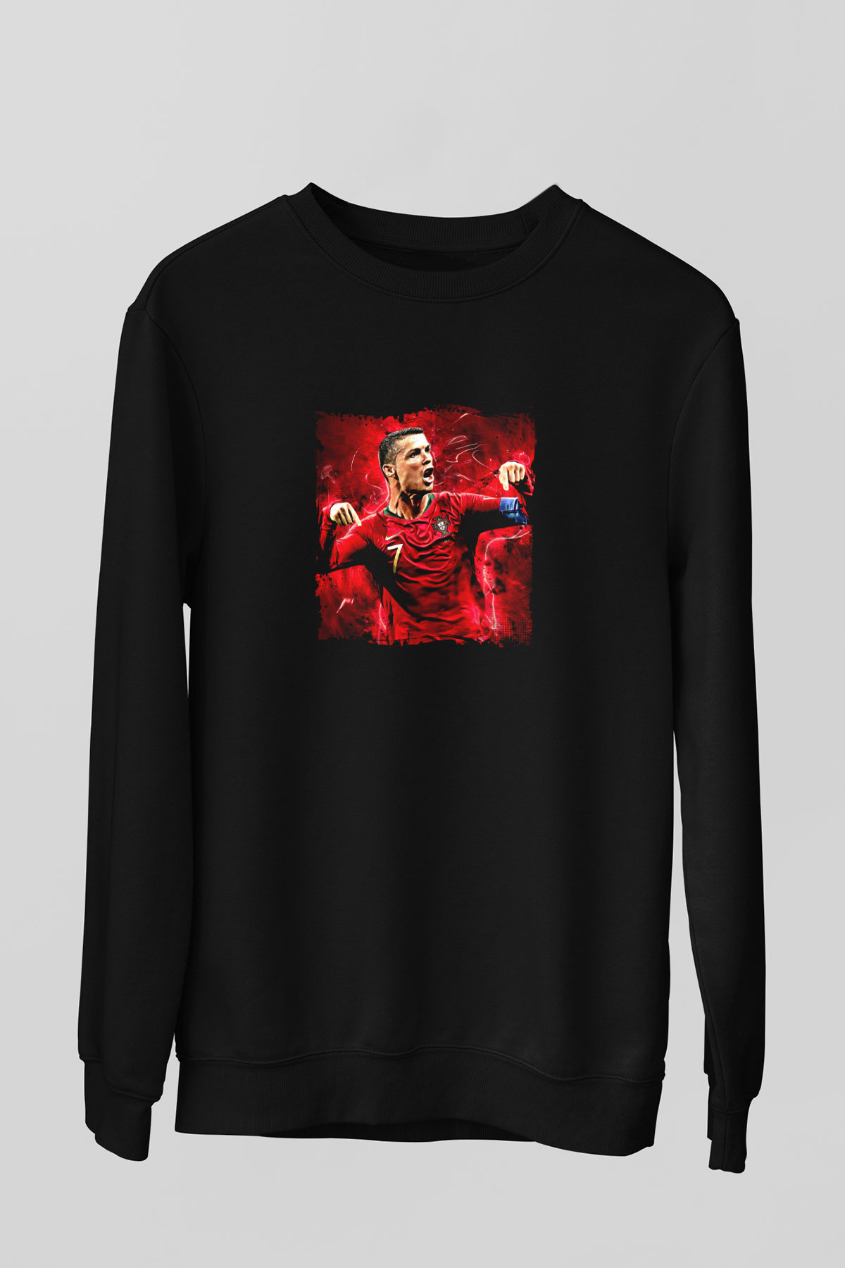 Cristiano Ronaldo Baskılı Unisex Siyah Sweatshirt