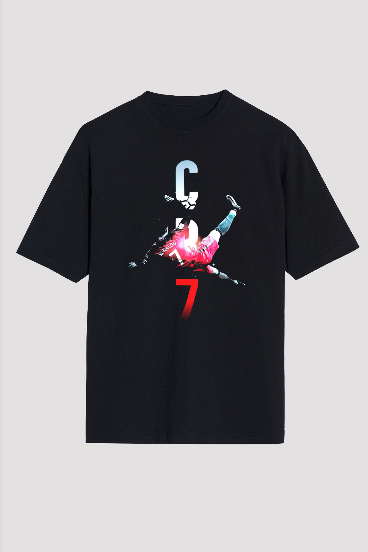 Cristiano Ronaldo Siyah Unisex Oversize Tişört T-Shirt