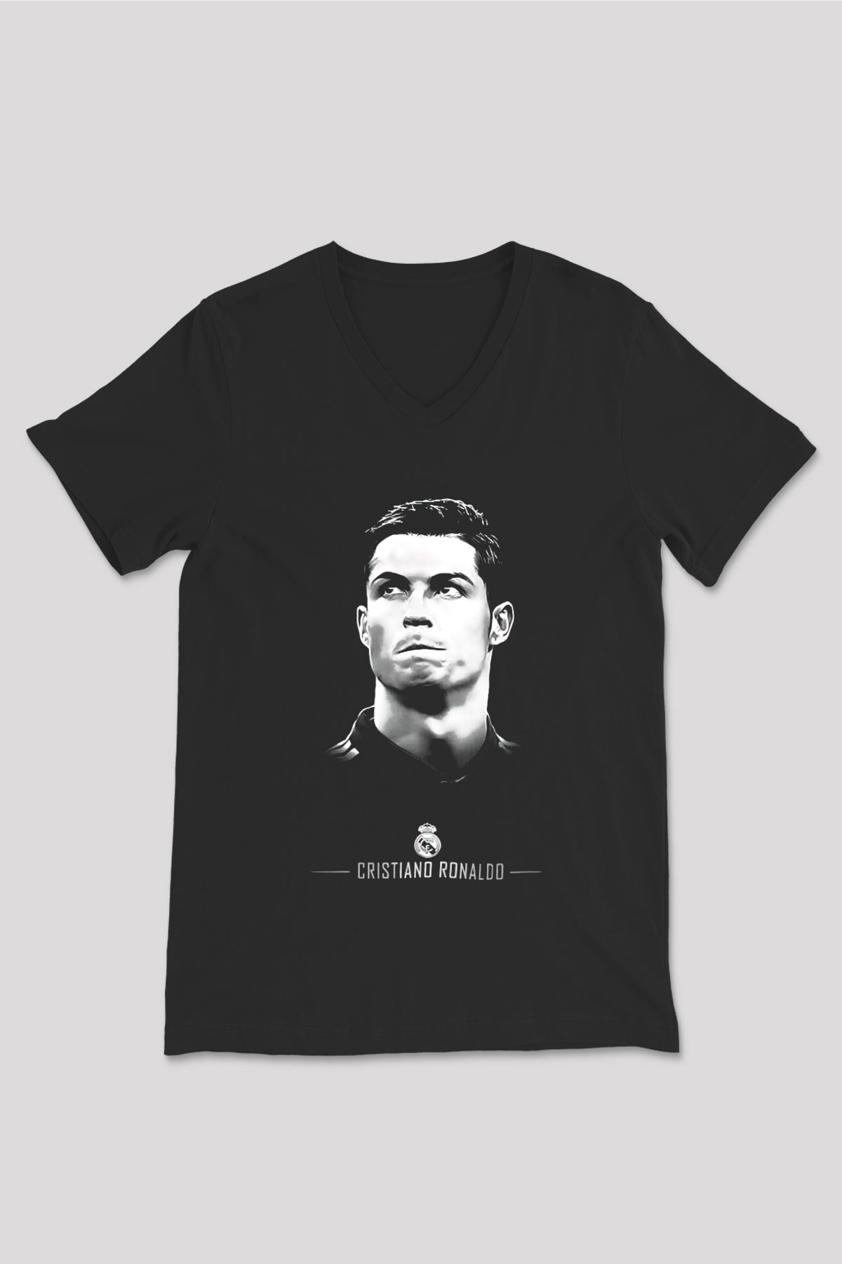 Cristiano Ronaldo Siyah Unisex V Yaka Tişört T-Shirt