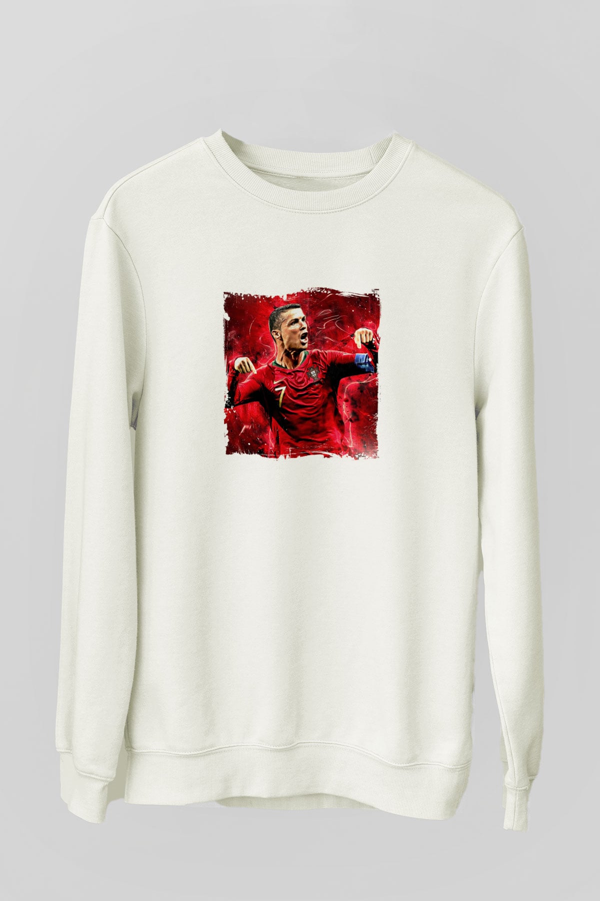 Cristiano Ronaldo Unisex Baskılı Beyaz Sweatshirt