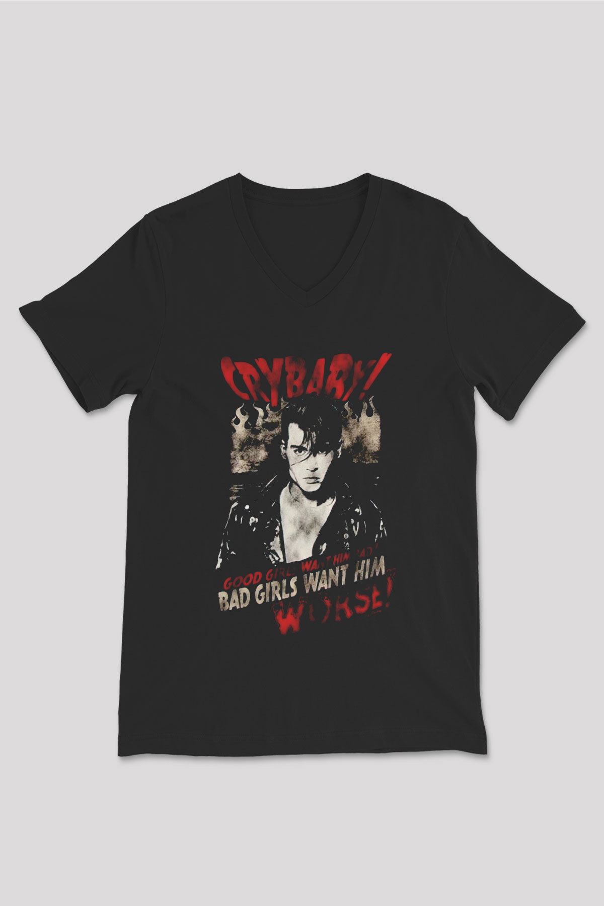 Cry-Baby Siyah Unisex  V Yaka Tişört