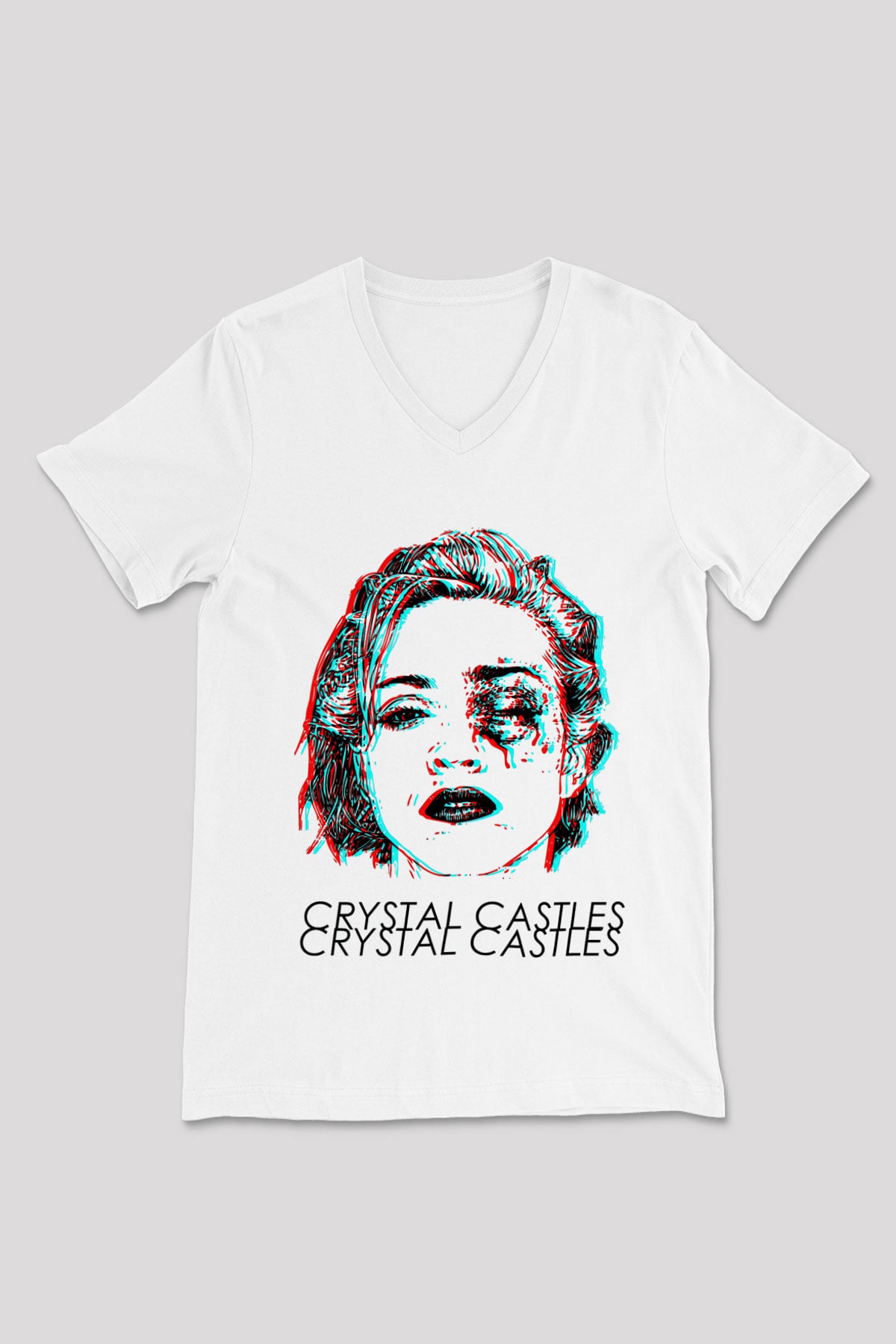 Crystal Castles Beyaz Unisex V Yaka Tişört T-Shirt