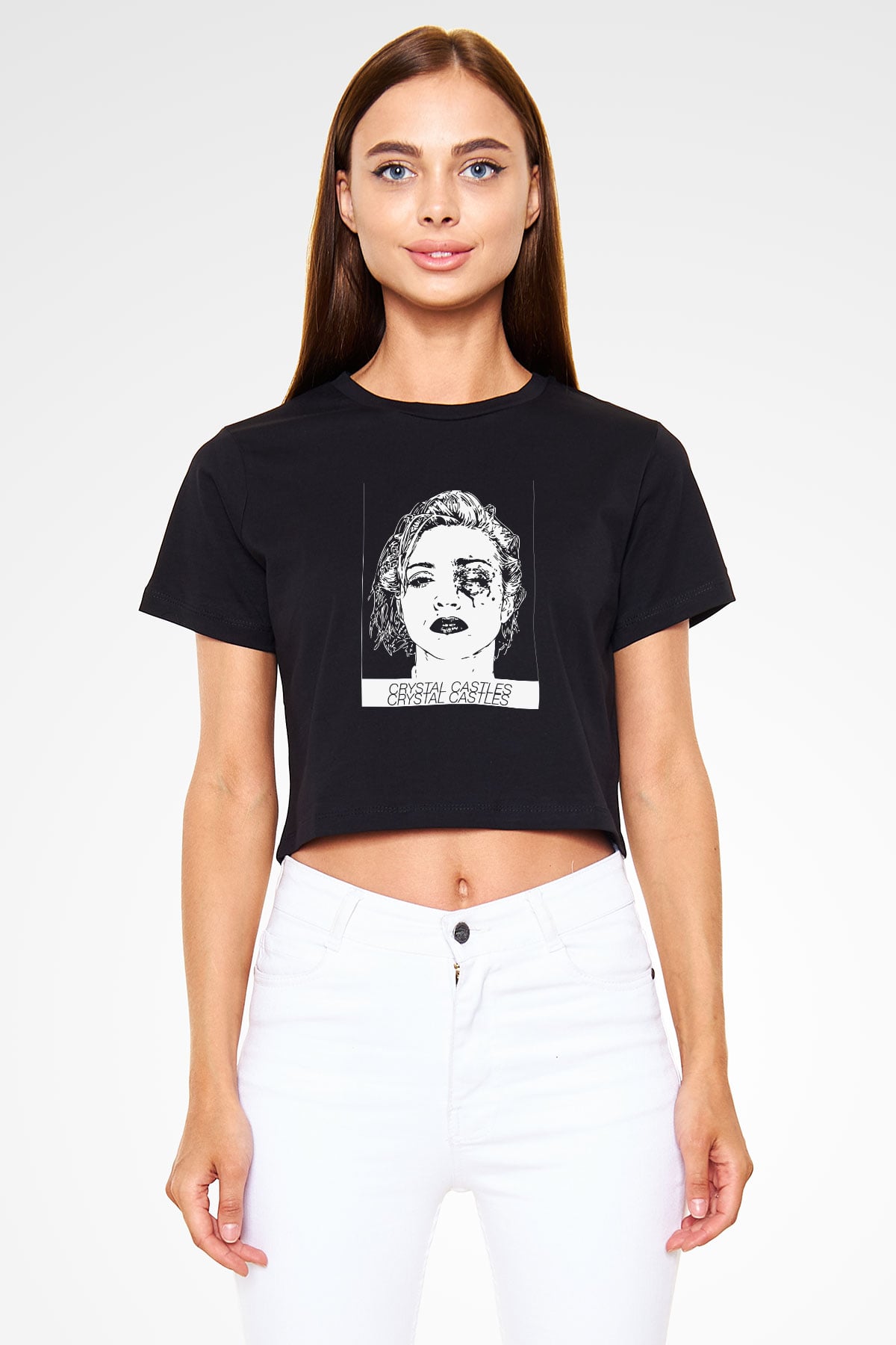 Crystal Castles Siyah Crop Top Tişört