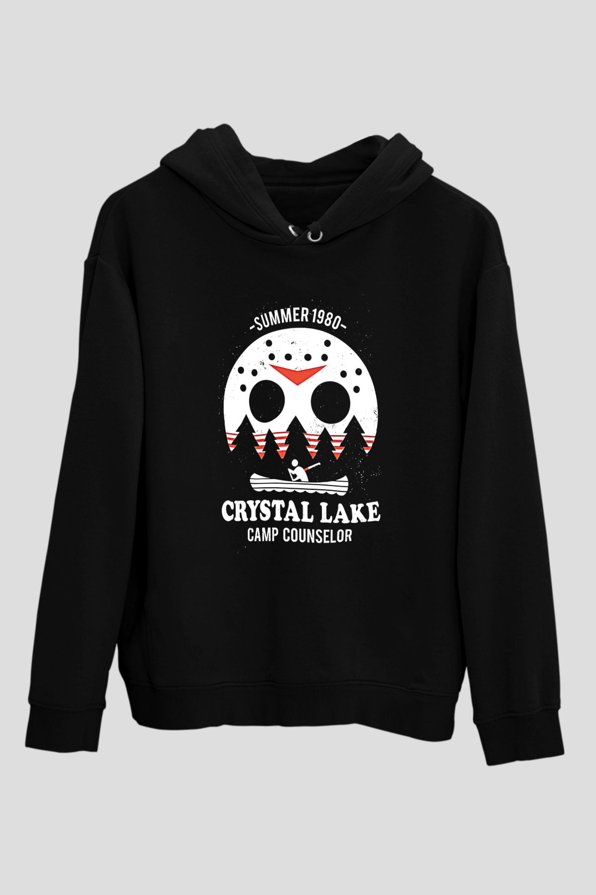 Crystal Lake Baskılı Unisex Siyah Kapüşonlu Sweatshirt