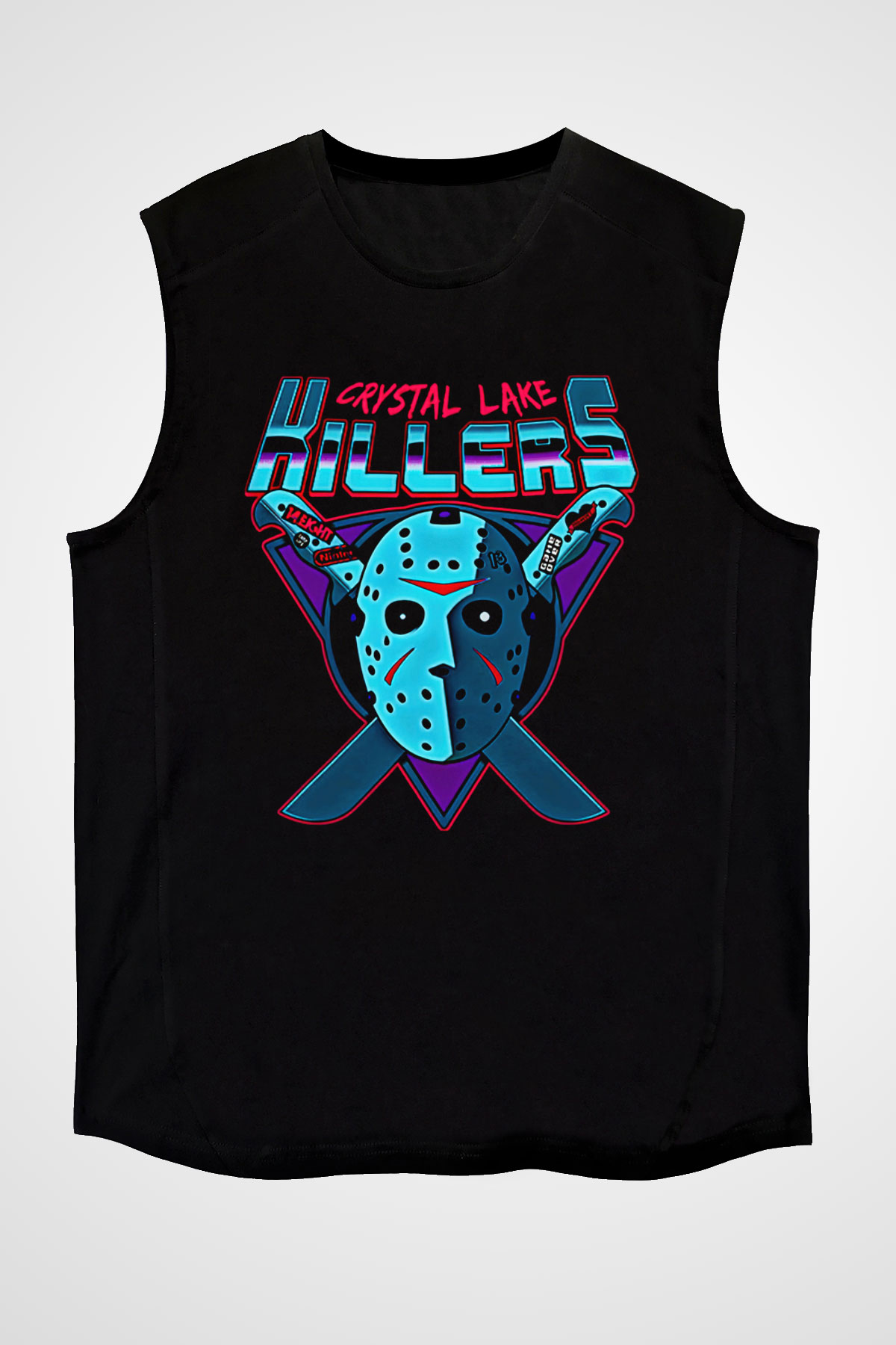 Crystal Lake Baskılı Unisex Siyah Kolsuz Tişört - Tshirt
