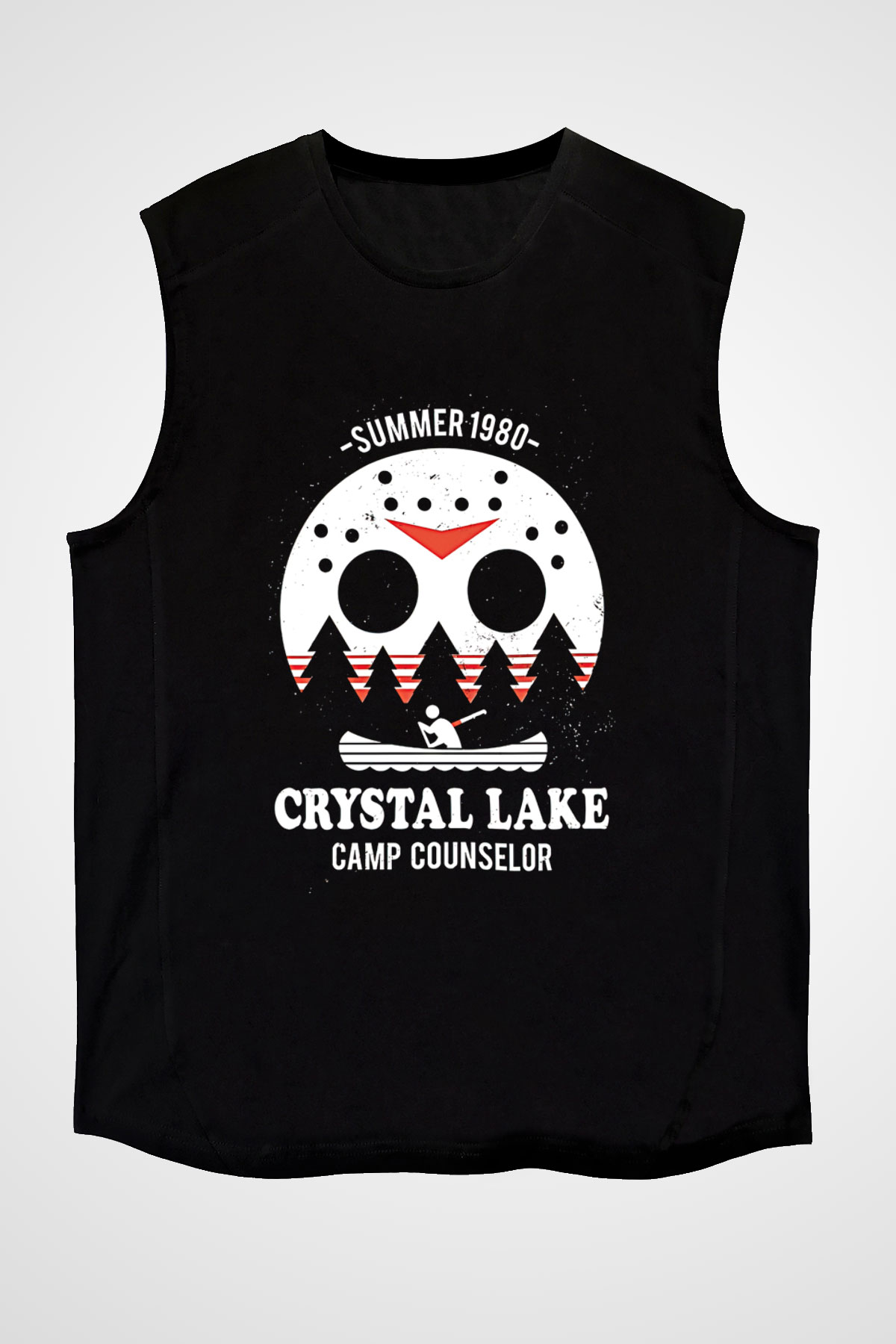 Crystal Lake Baskılı Unisex Siyah Kolsuz Tişört - Tshirt