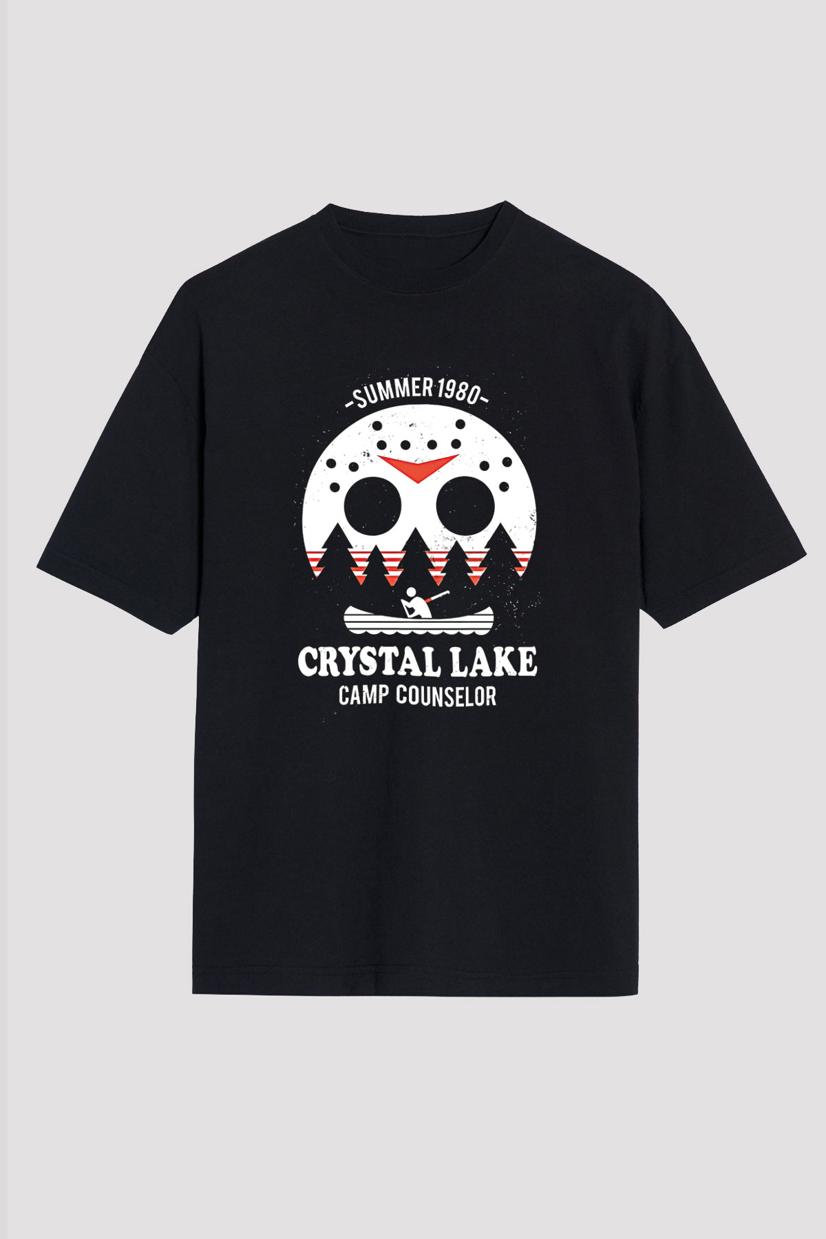 Crystal Lake Baskılı Unisex Siyah Oversize Tişört - Tshirt
