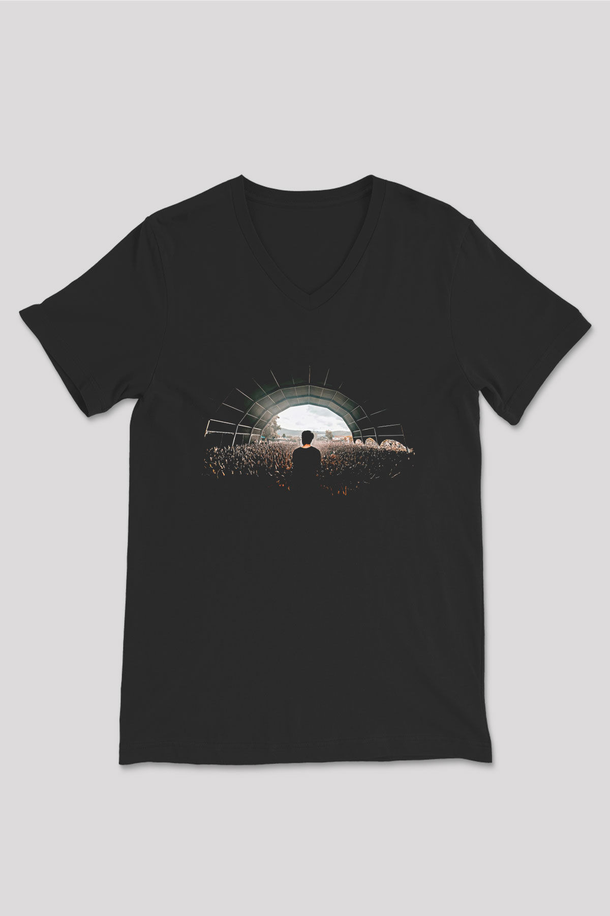 Crystal Lake Baskılı Unisex Siyah V Yaka Tişört - Tshirt