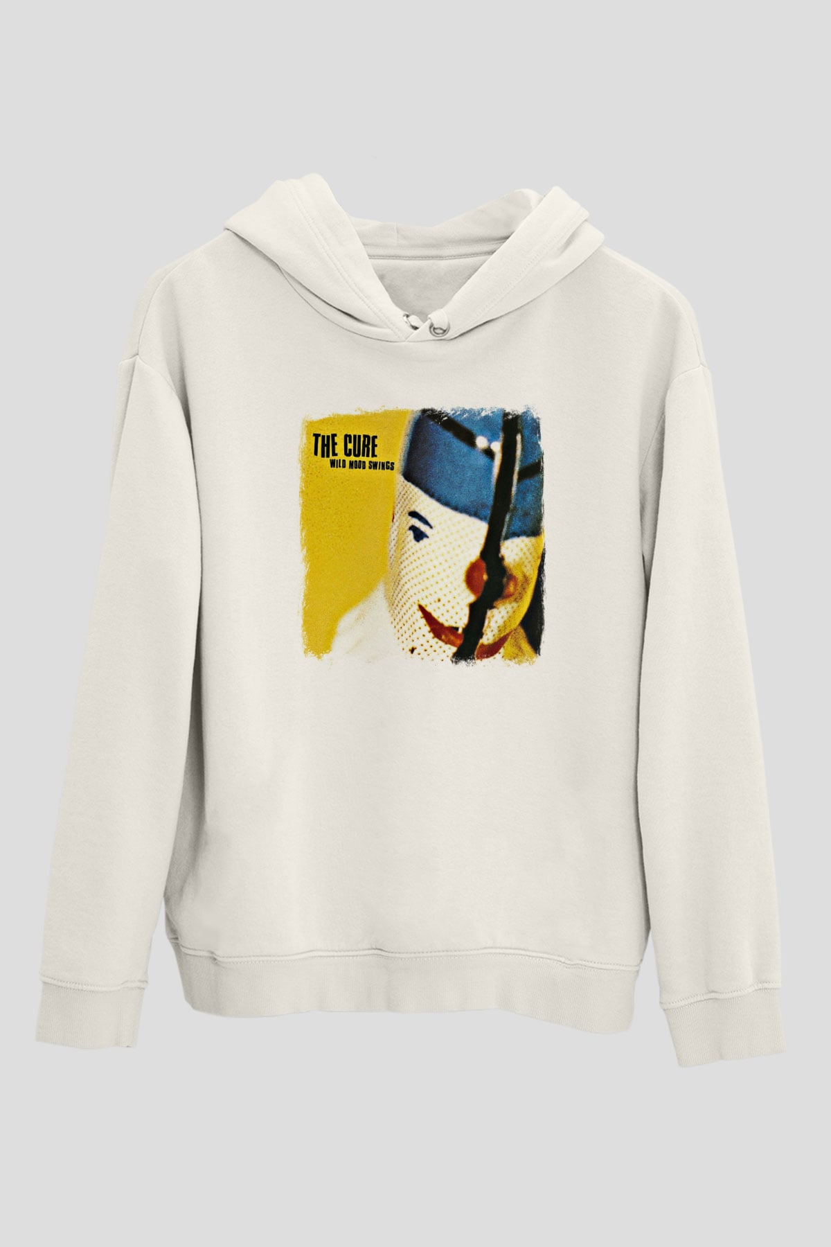 Cure Baskılı Unisex Beyaz Hoodie