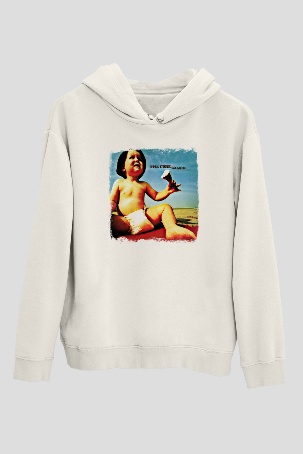 Cure Baskılı Unisex Beyaz Hoodie