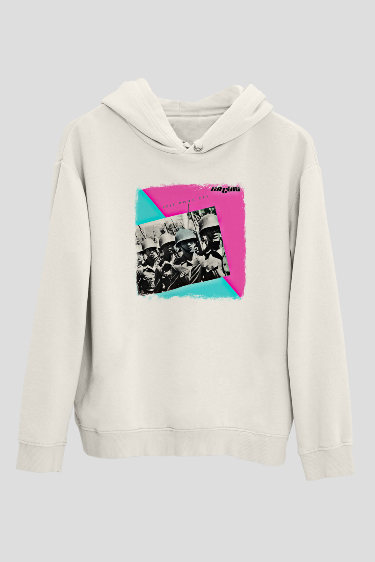 Cure Baskılı Unisex Beyaz Hoodie