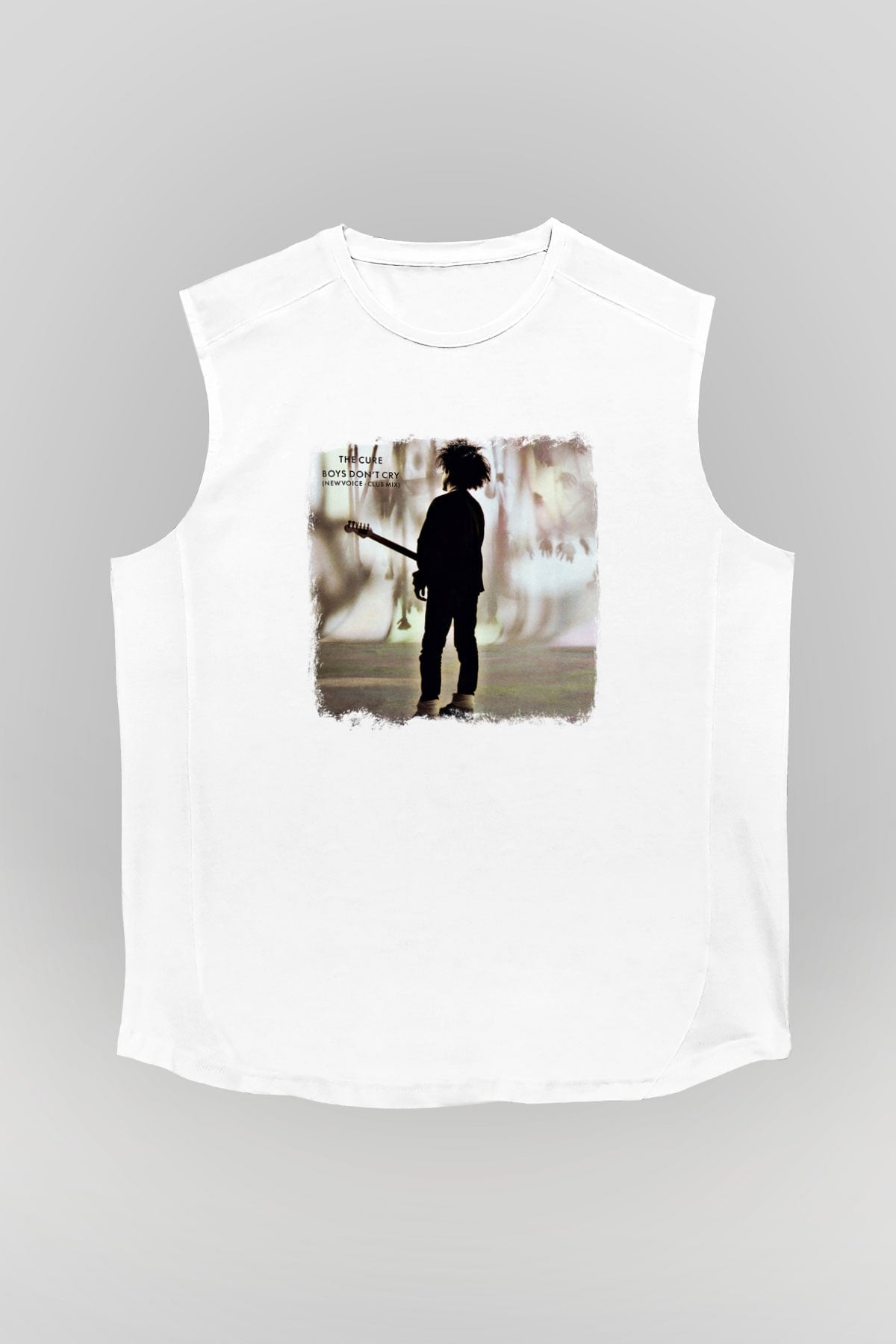 Cure Baskılı Unisex Beyaz Kolsuz Tişört
