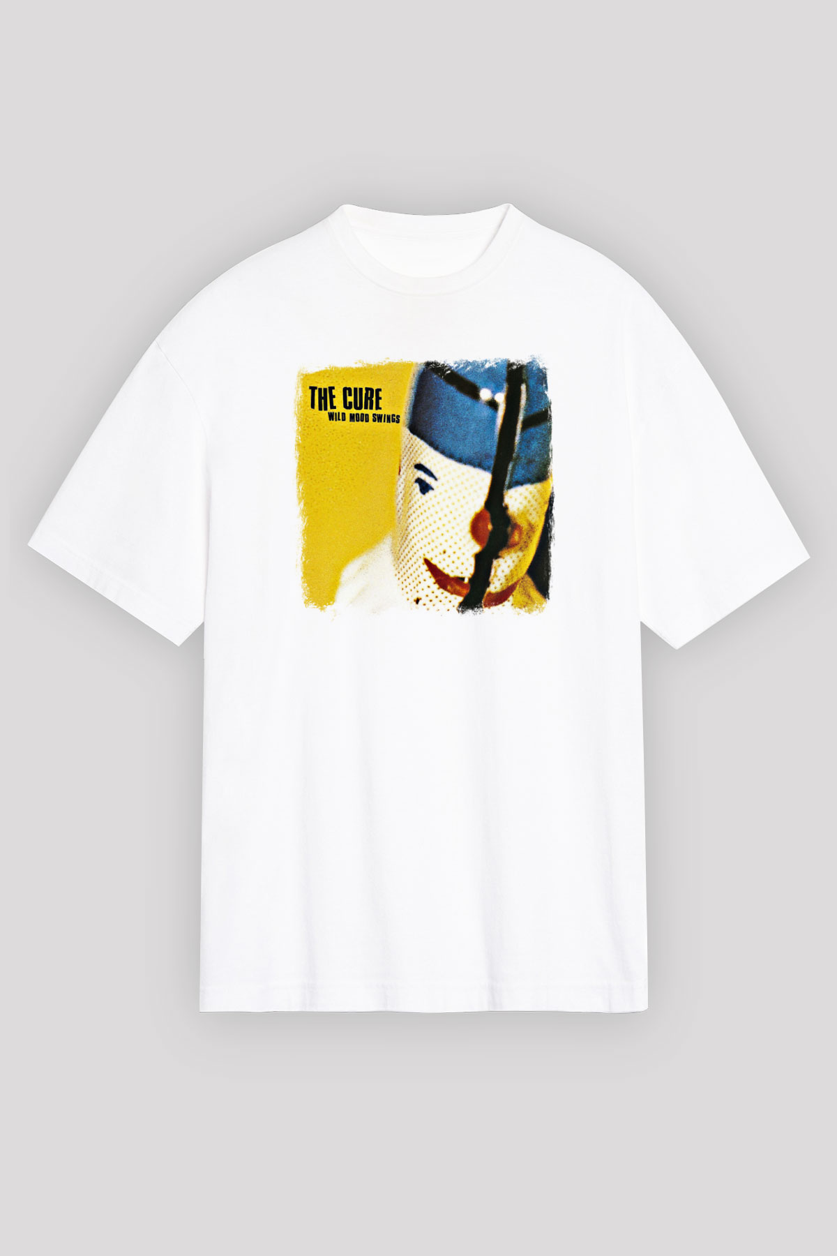 Cure Baskılı Unisex Beyaz Oversize Tişört