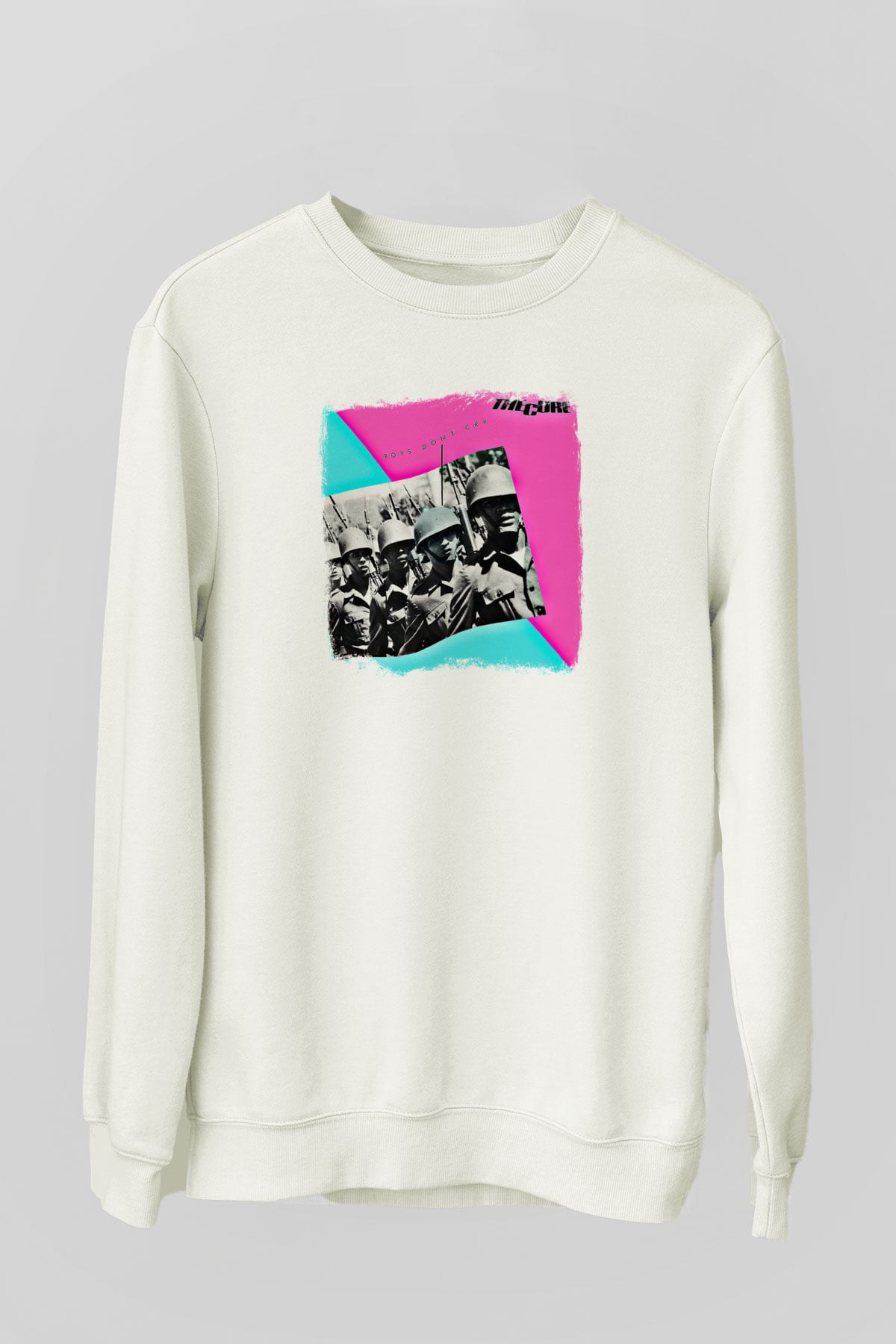 Cure Baskılı Unisex Beyaz Sweatshirt