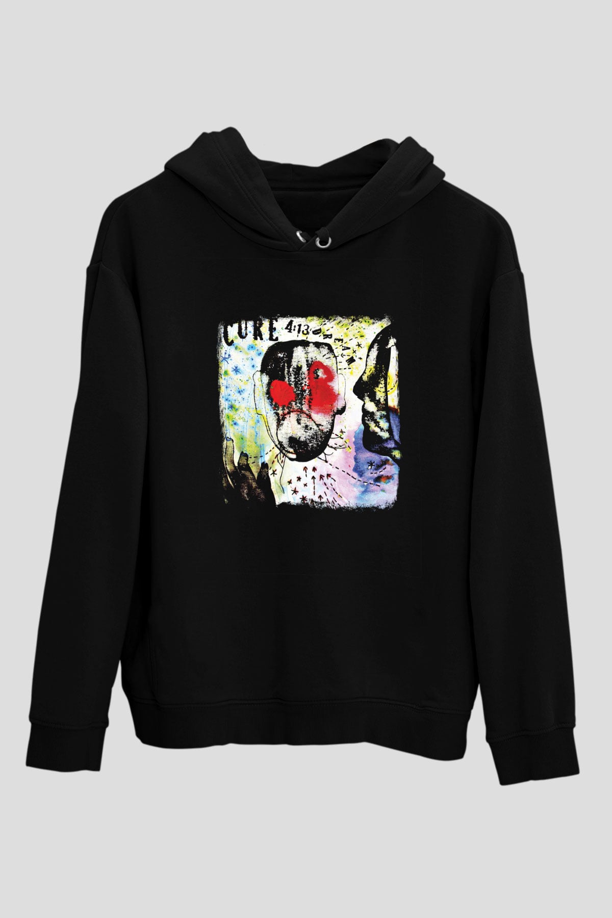 Cure Baskılı Unisex Siyah Hoodie