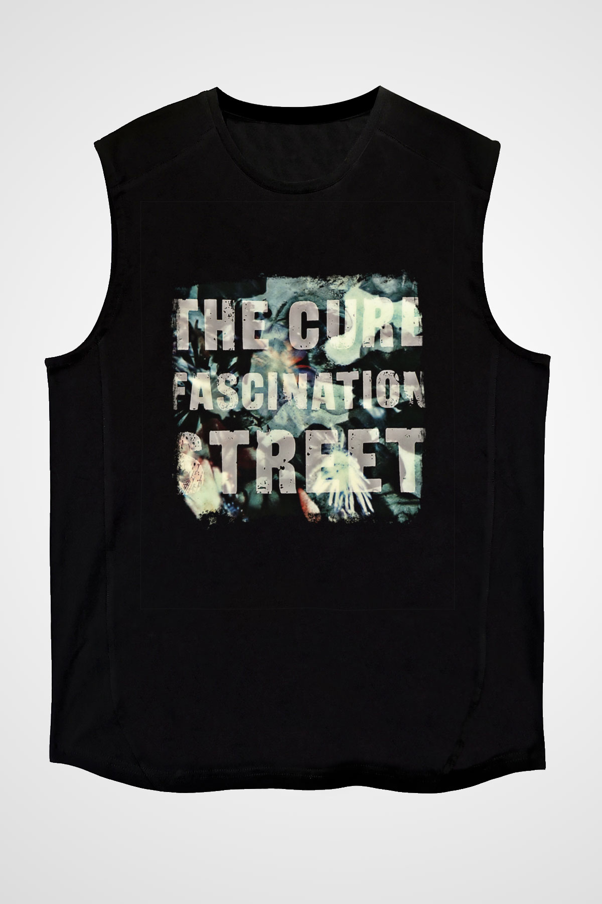 Cure Baskılı Unisex Siyah Kolsuz Tişört