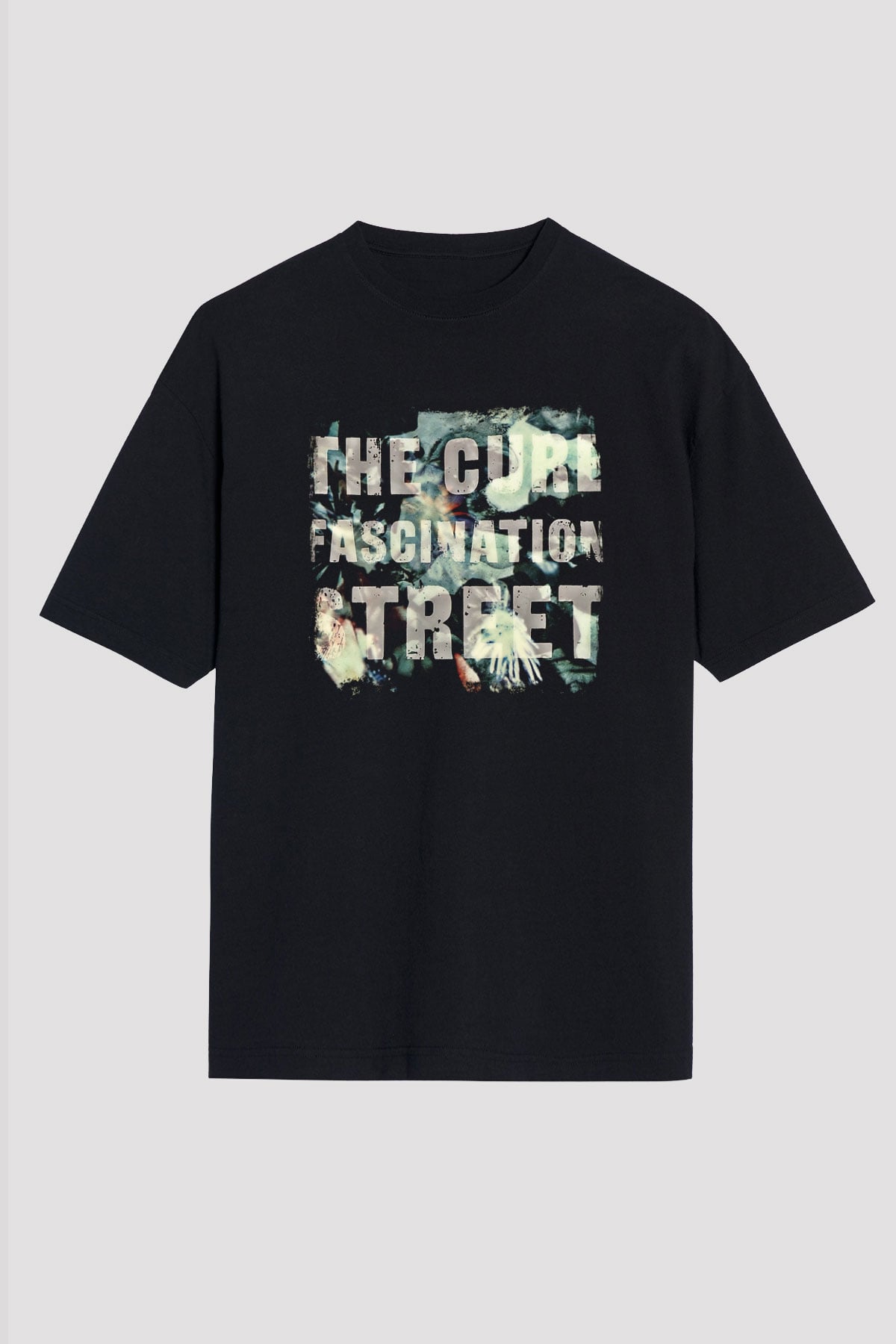 Cure Baskılı Unisex Siyah Oversize Tişört