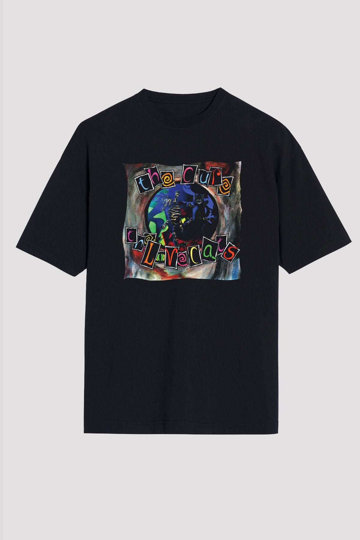 Cure Baskılı Unisex Siyah Oversize Tişört