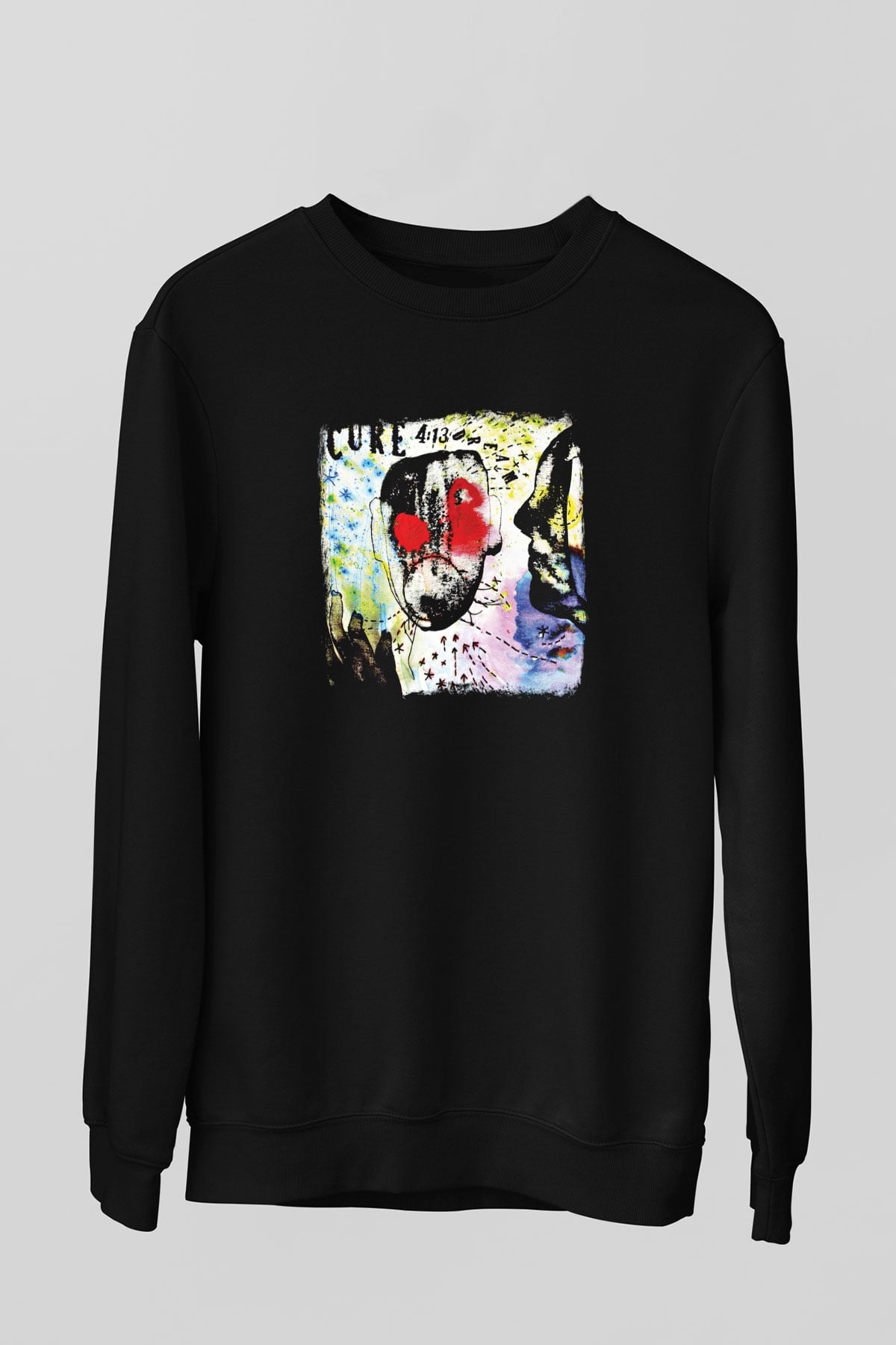 Cure Baskılı Unisex Siyah Sweatshirt