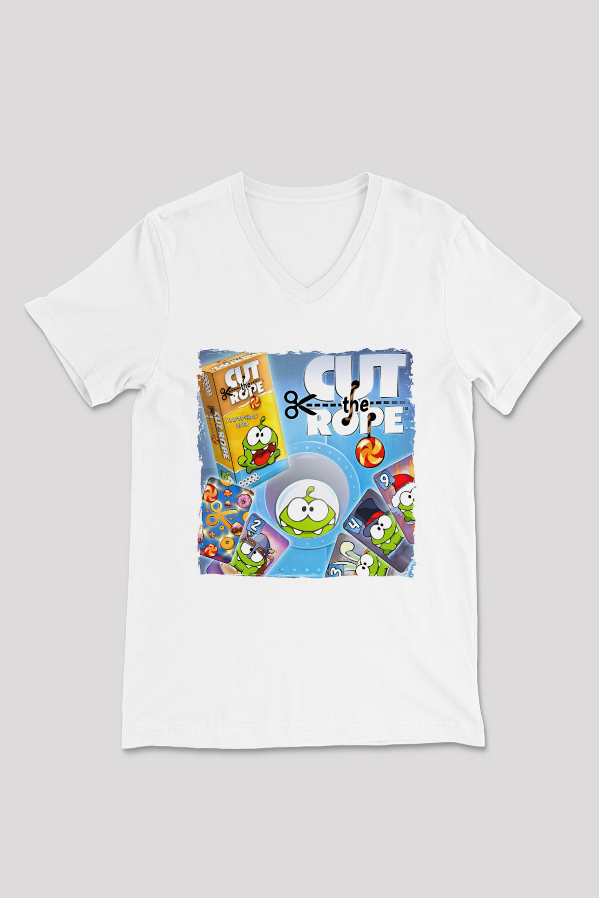 Cut the Rope Beyaz Unisex V Yaka Tişört