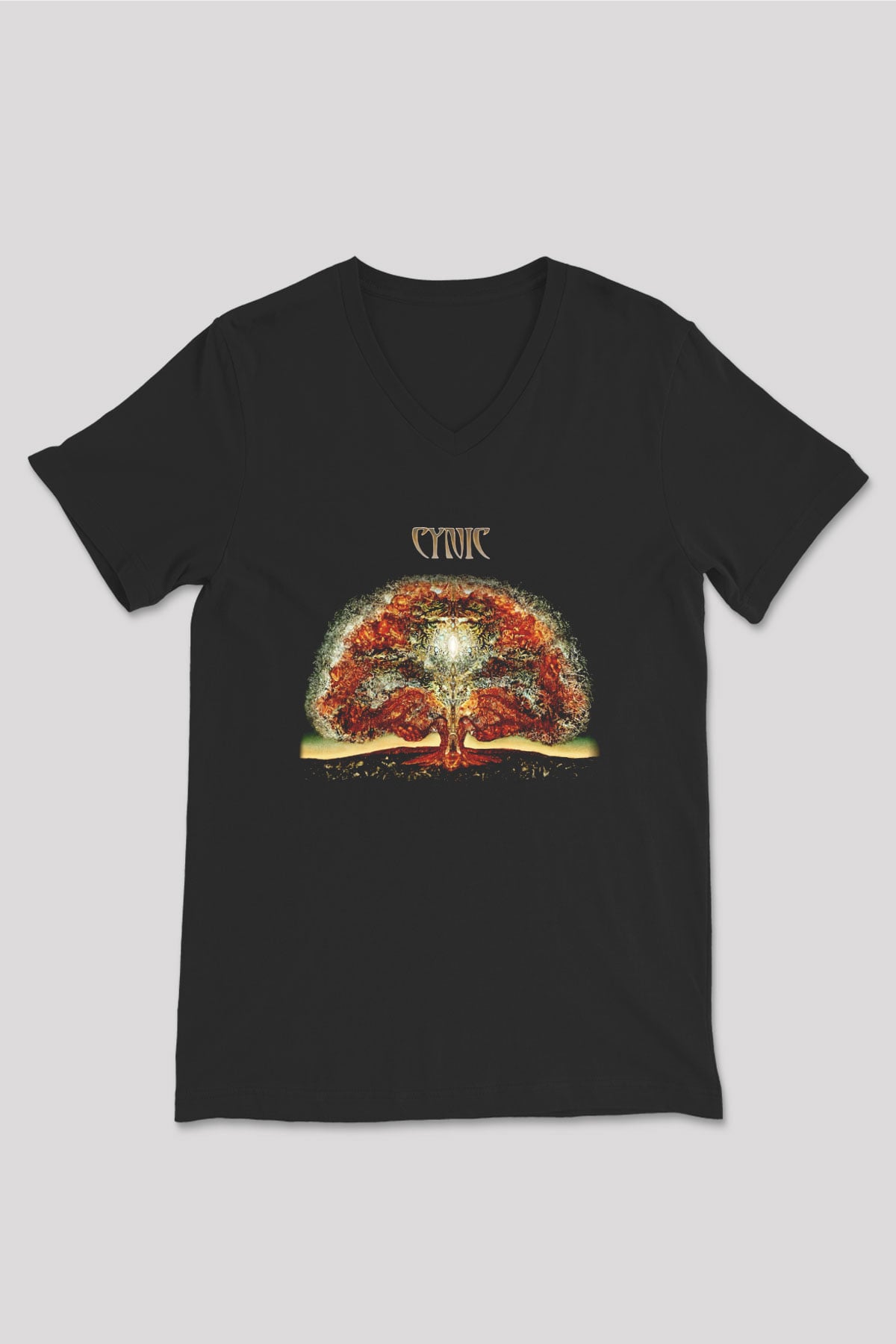 Cynic Siyah Unisex V Yaka Tişört T-Shirt